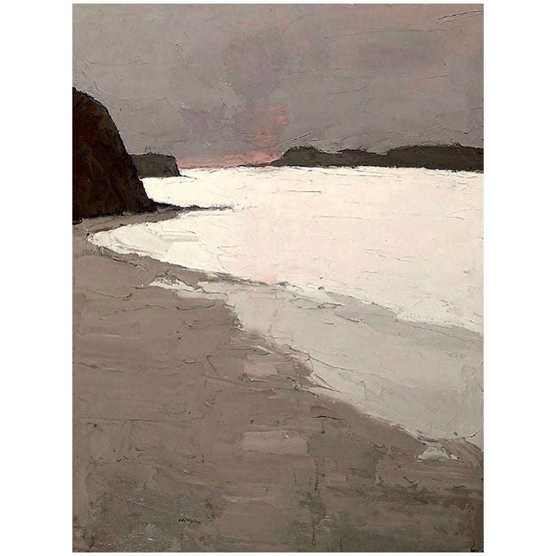 Grey Brown White Abstract Coast Oil Painting - Modern Serene Art #JJ 152