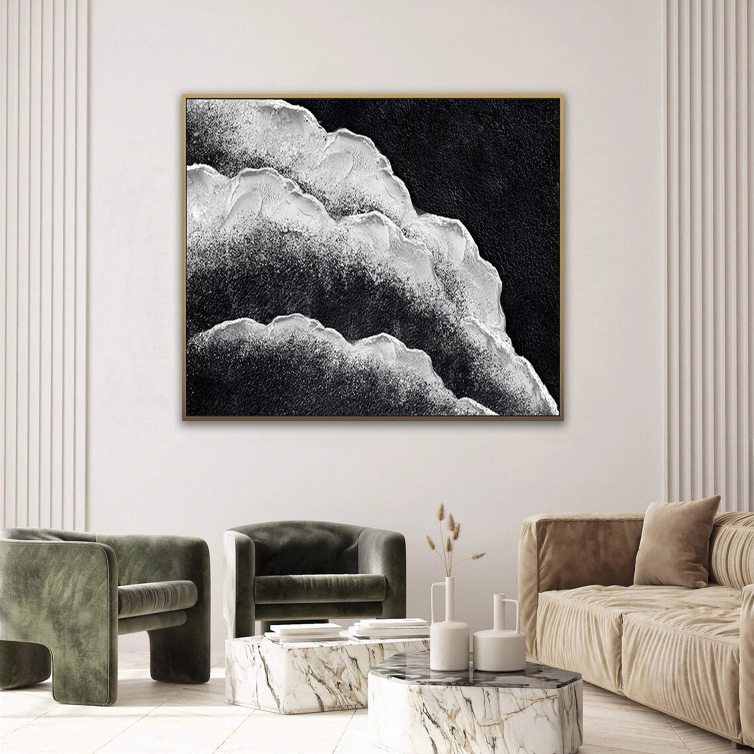 Large Coastal Wall Art- Black and White Artwork Framed #JJ 280
