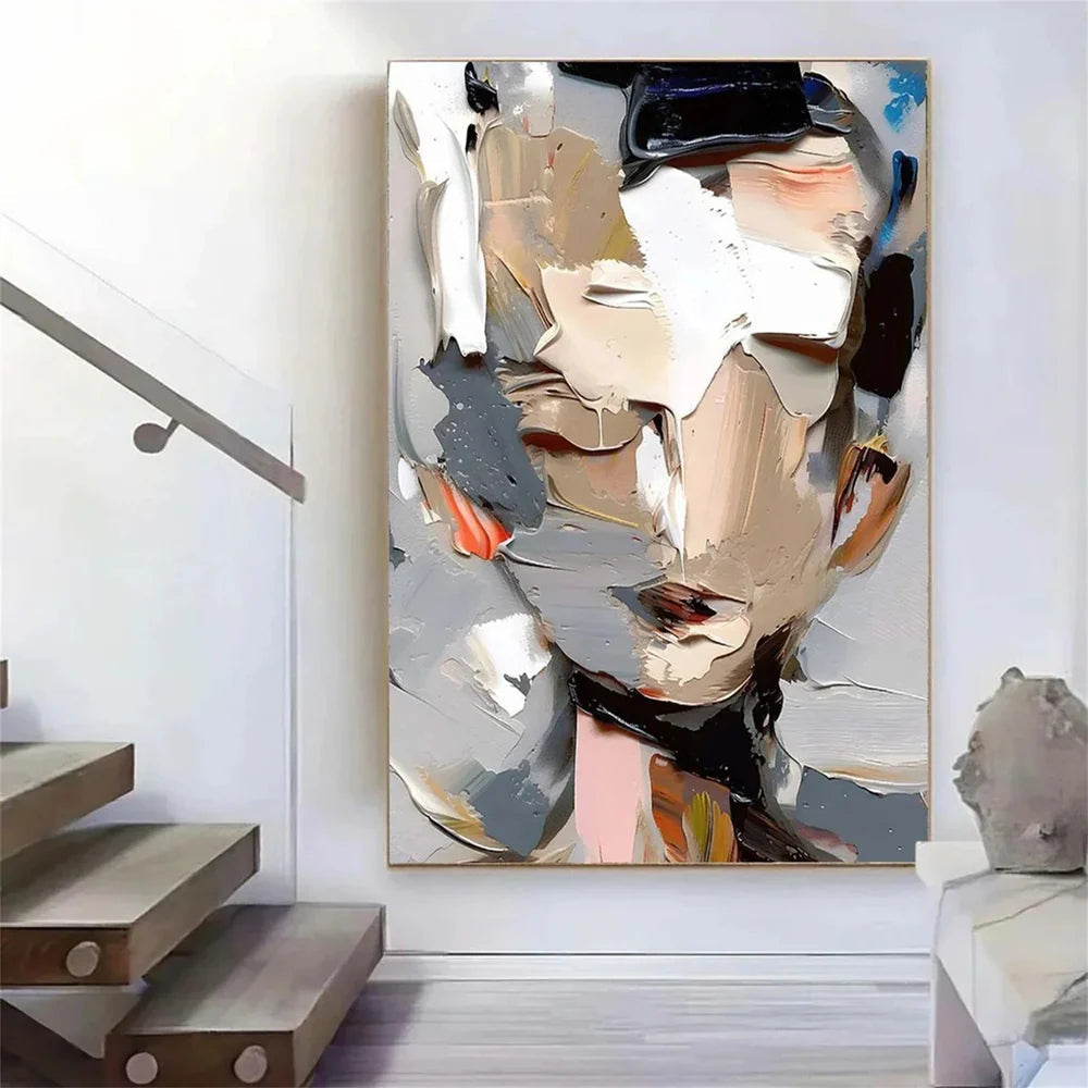 Neutral Tone Abstract Face Art | Textured Figurative Painting #JJ 072