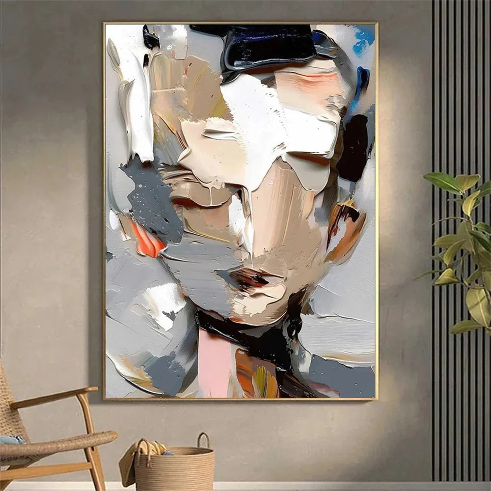 Neutral Tone Abstract Face Art | Textured Figurative Painting #JJ 072