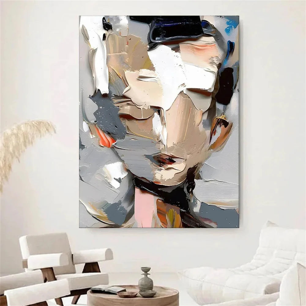 Neutral Tone Abstract Face Art | Textured Figurative Painting #JJ 072