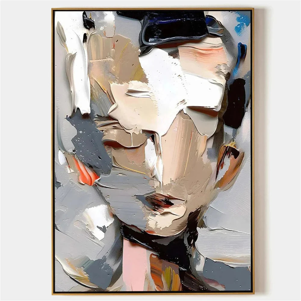 Neutral Tone Abstract Face Art | Textured Figurative Painting #JJ 072