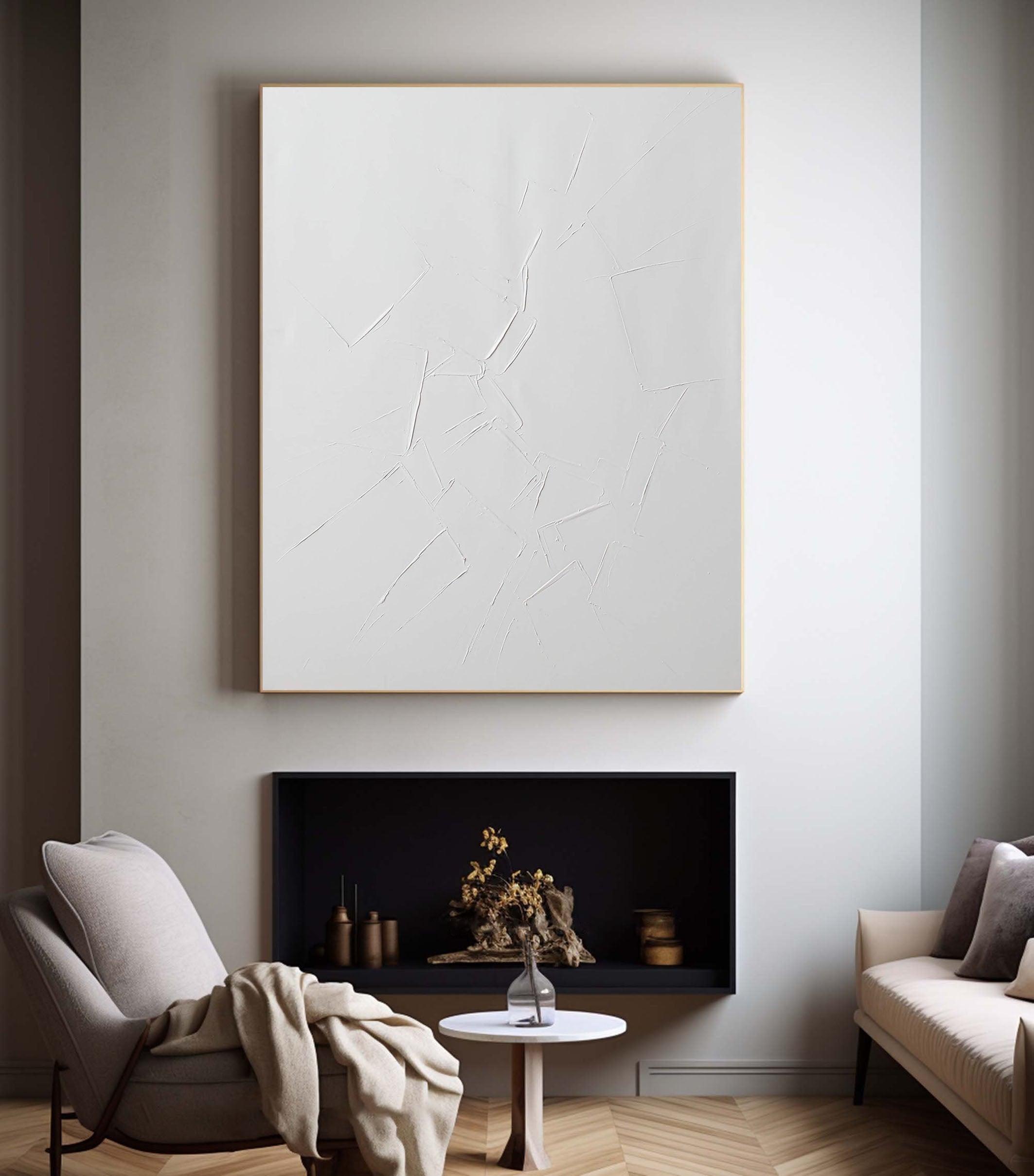 Large Minimalist White Textured Abstract Wall Art #TC 125