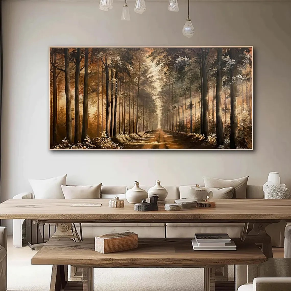 Golden Forest Path Abstract Oil Painting - Tranquil Art #JJ 039