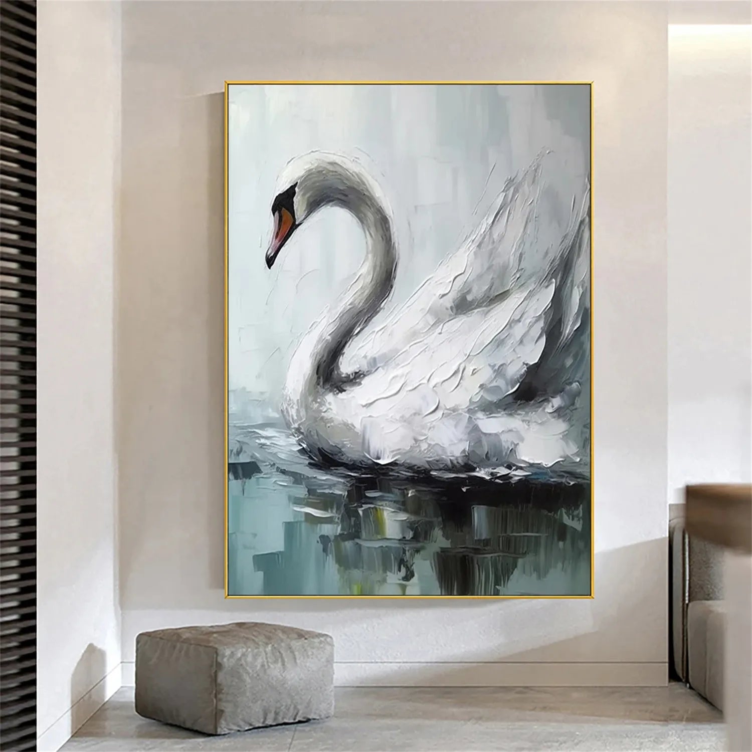 Large Textured Swan Painting | Abstract White Bird Wall Art Decor