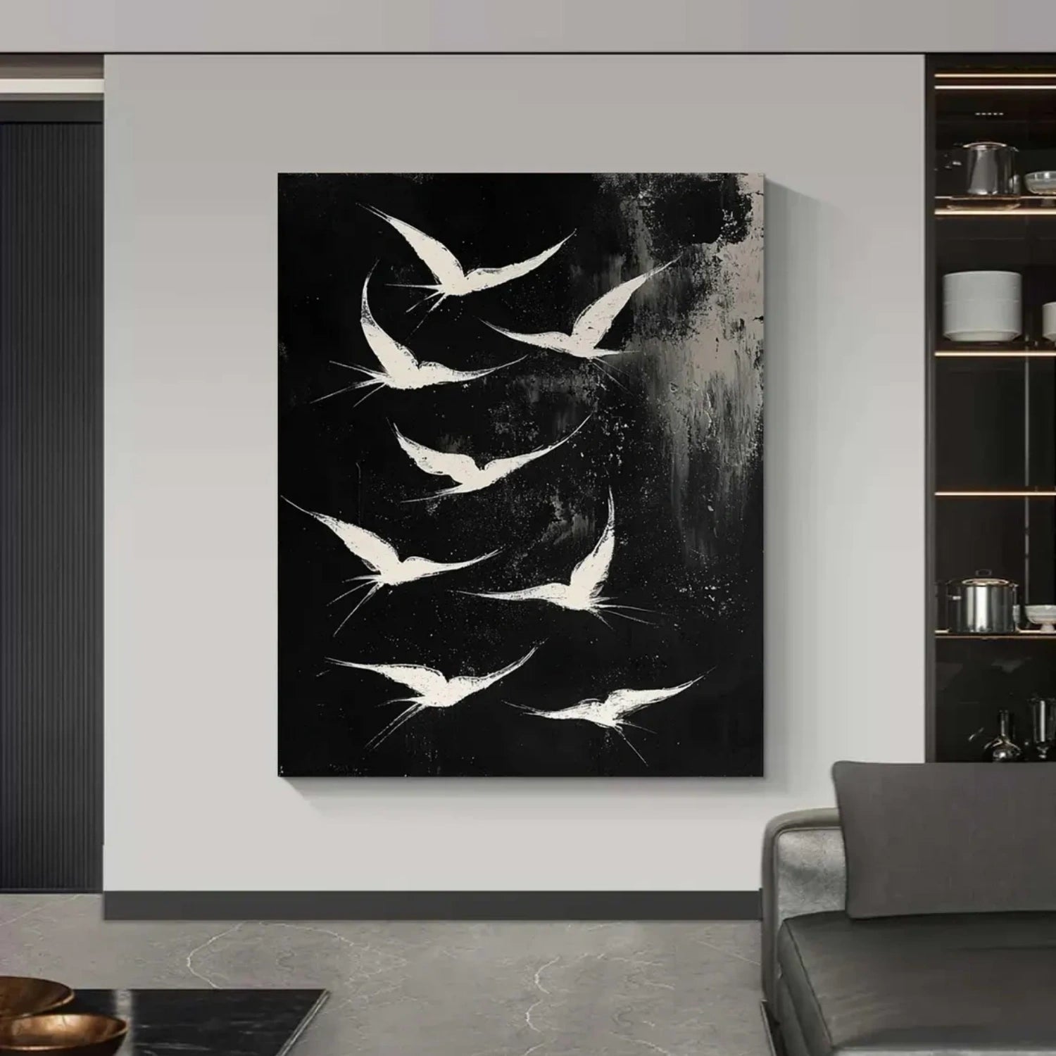 Flying Birds Artwork: Modern Minimalist Bird Decor