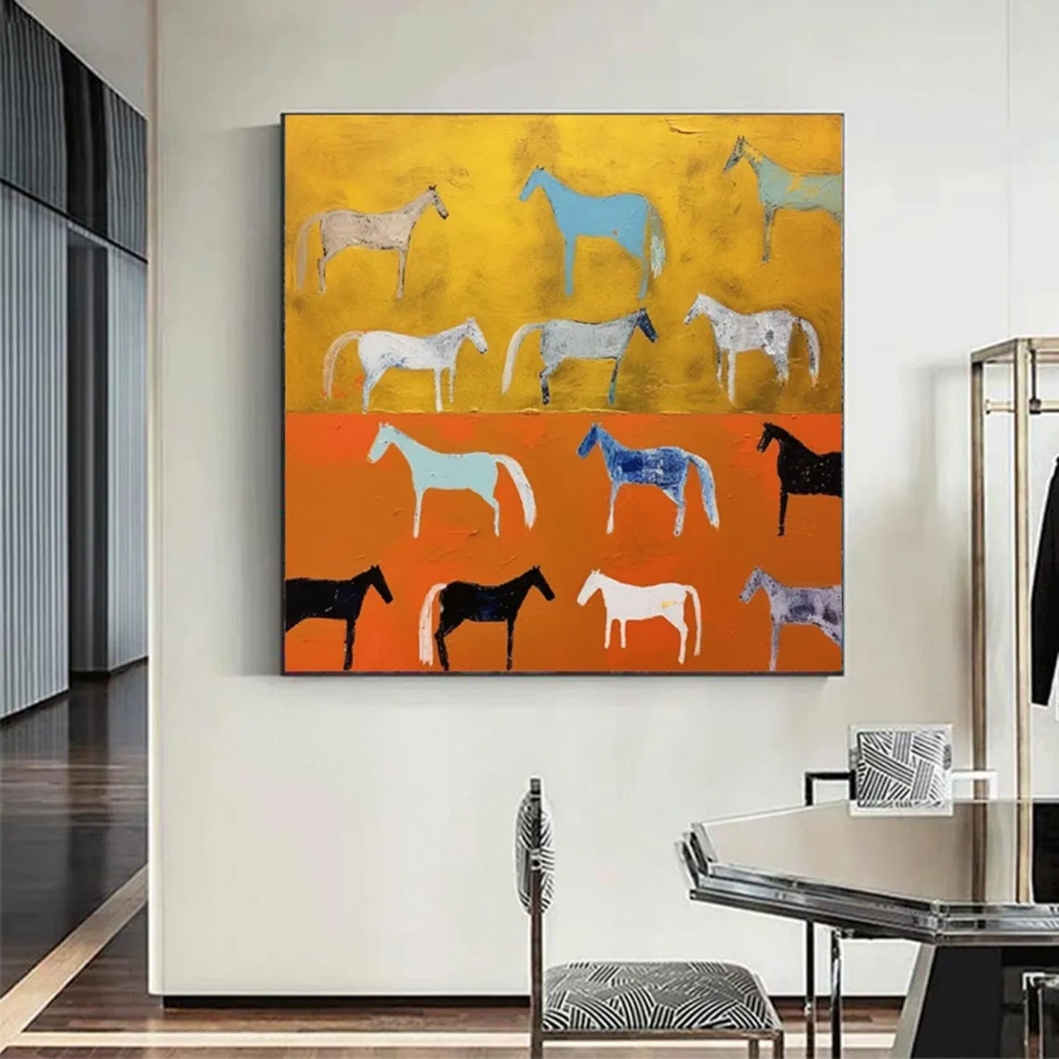 Grid of Horses Painting: Unique Colorful Animal Art