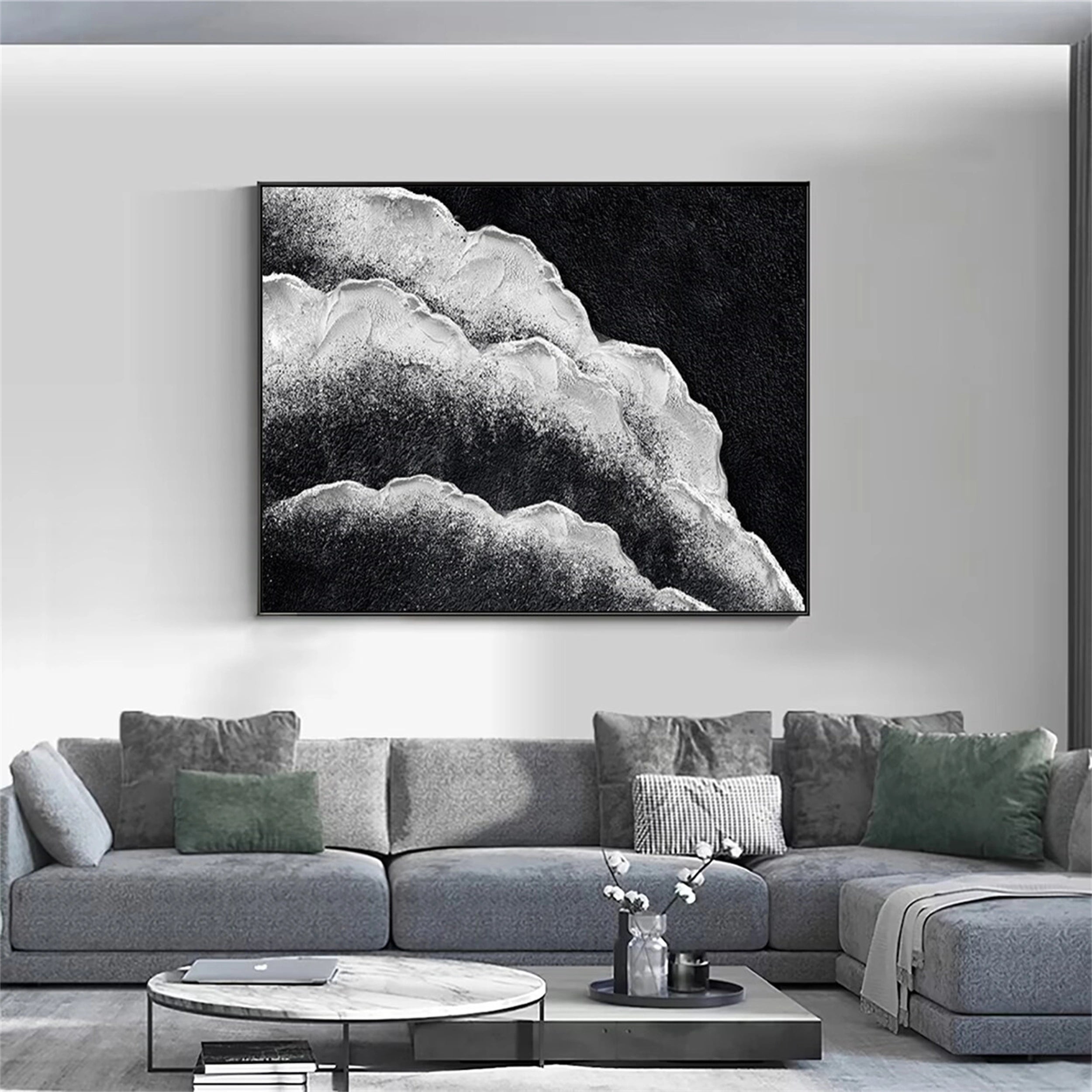 Large Coastal Wall Art- Black and White Artwork Framed #JJ 280
