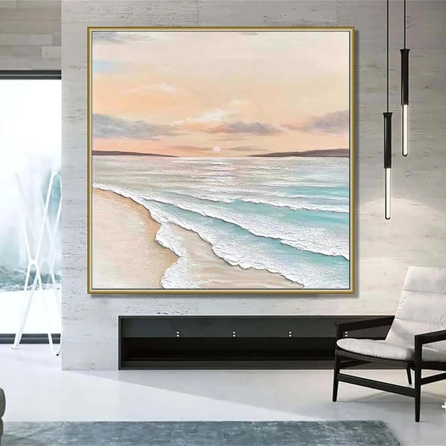 Abstract Sunset Ocean Colorful Art Canvas