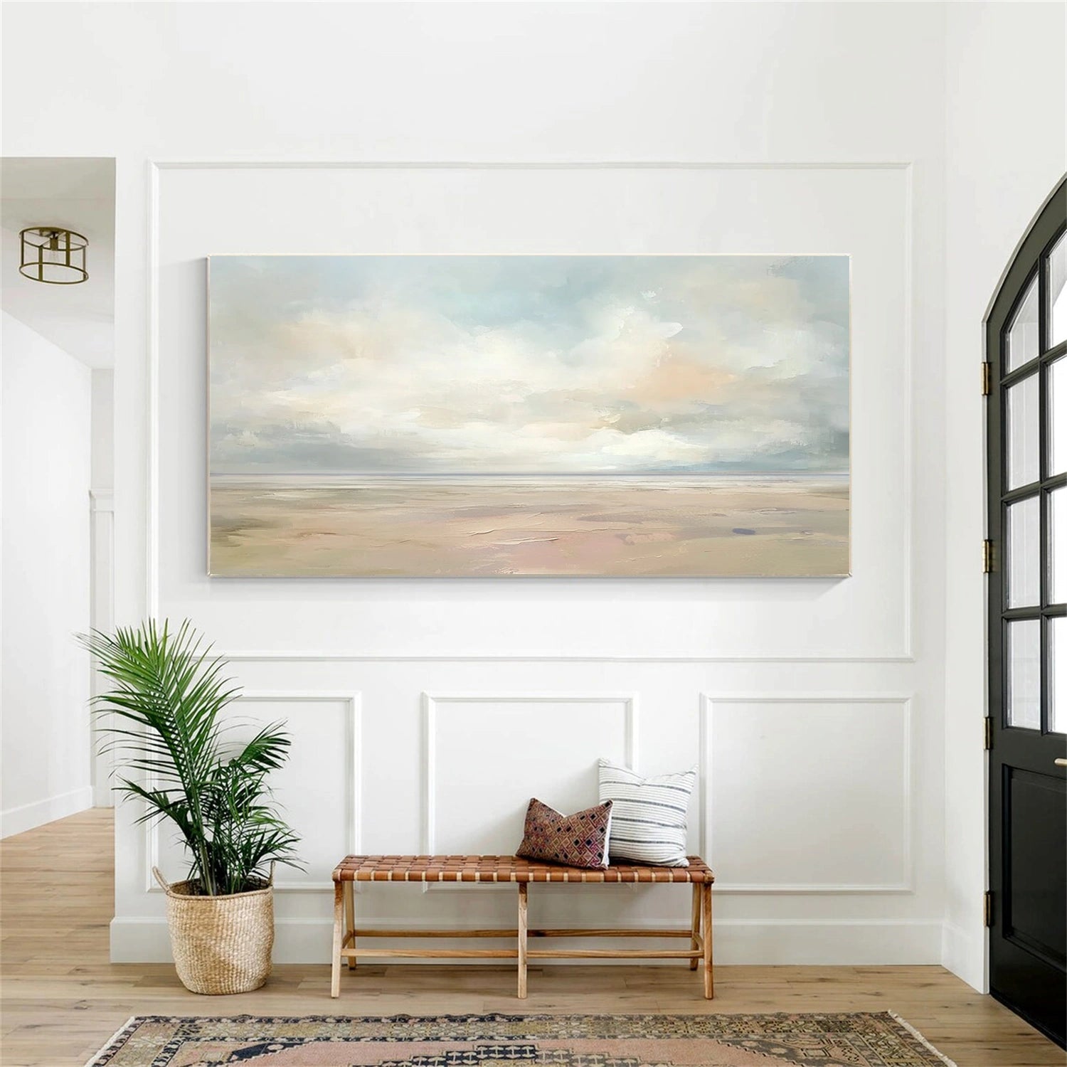 Large Vertical Seascape Canvas – Peaceful Ocean Horizon in Warm Tones #JJ 178