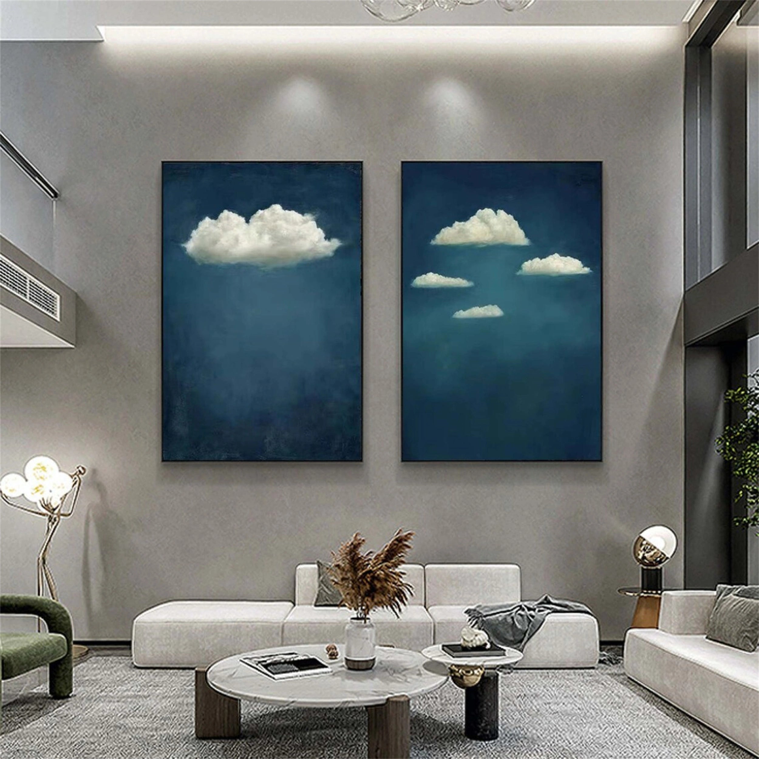 Large Cloud Wall Art Set | 2 Piece Blue Sky Canvas Paintings #ZZ 088