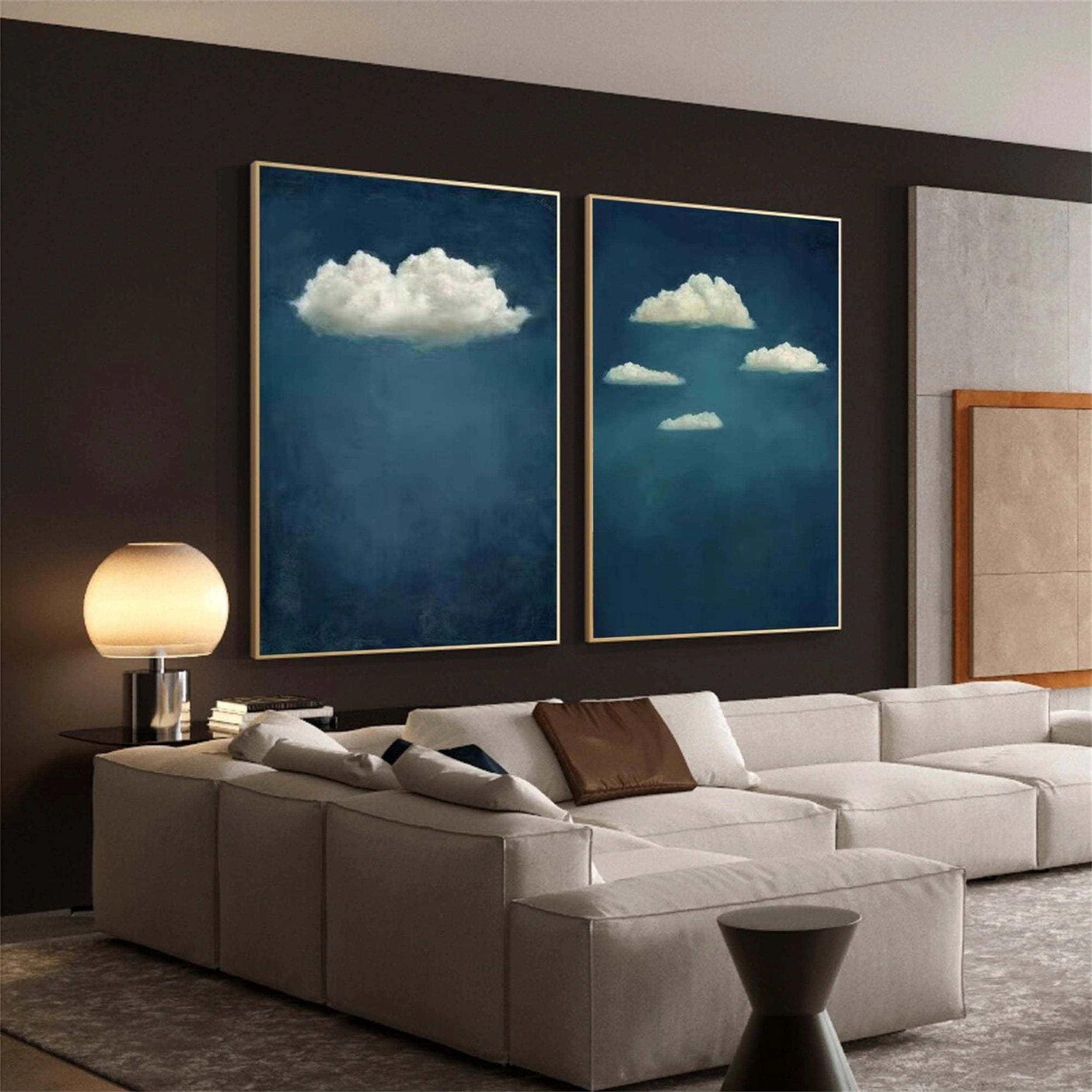 Large Cloud Wall Art Set | 2 Piece Blue Sky Canvas Paintings #ZZ 088
