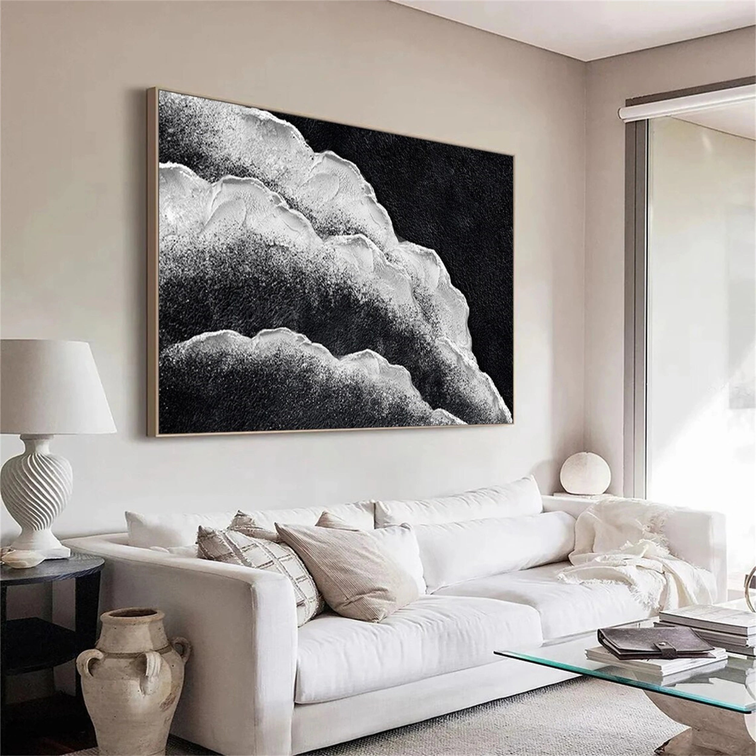 Large Coastal Wall Art- Black and White Artwork Framed #JJ 280