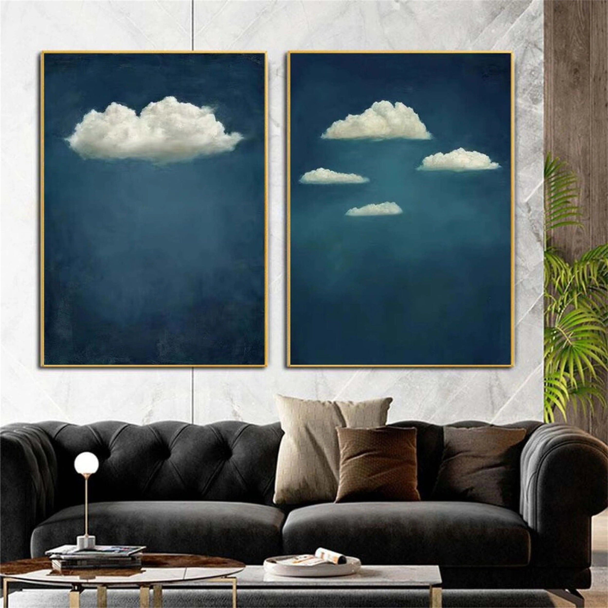 Calming Cloud Paintings Diptych | 2 Piece Large Vertical Wall Art