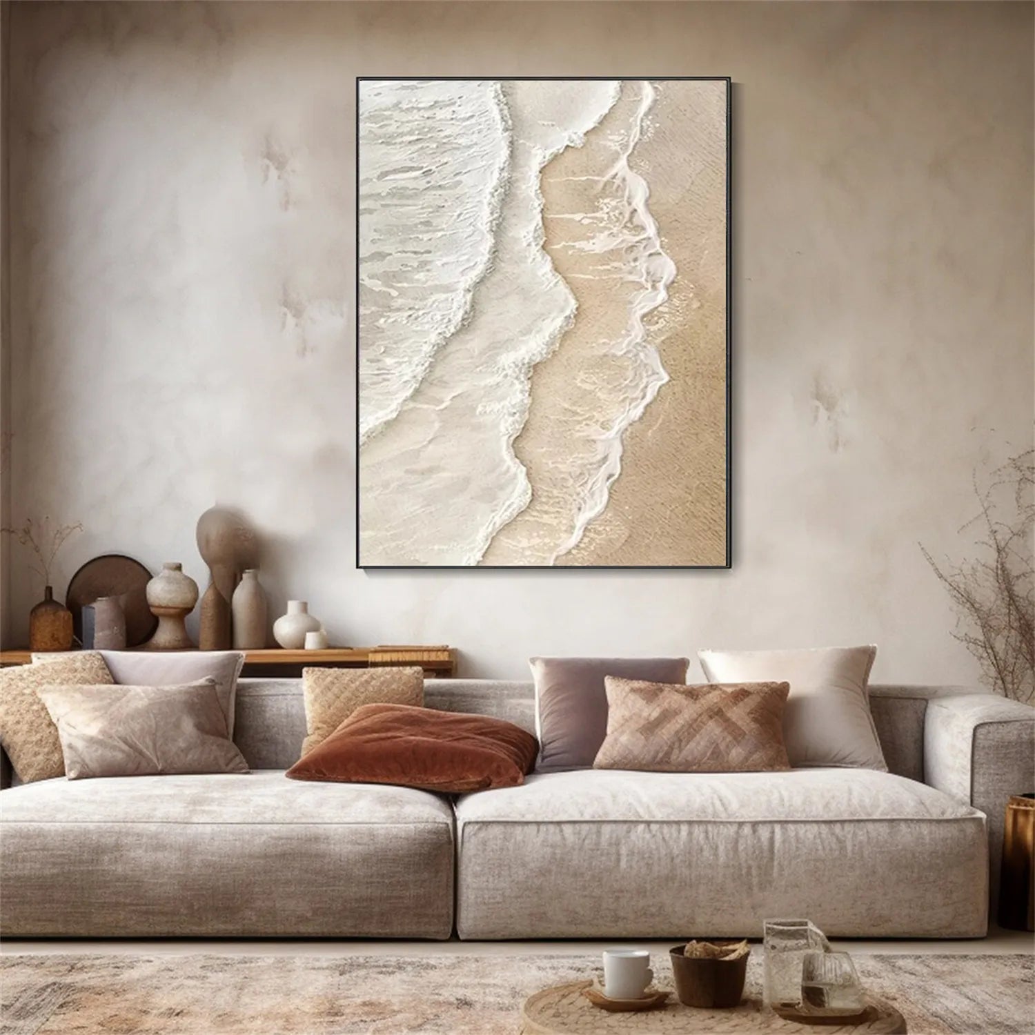 Calm Coastal Sand Textured Abstract - Minimalist Oil Painting # JJ 134