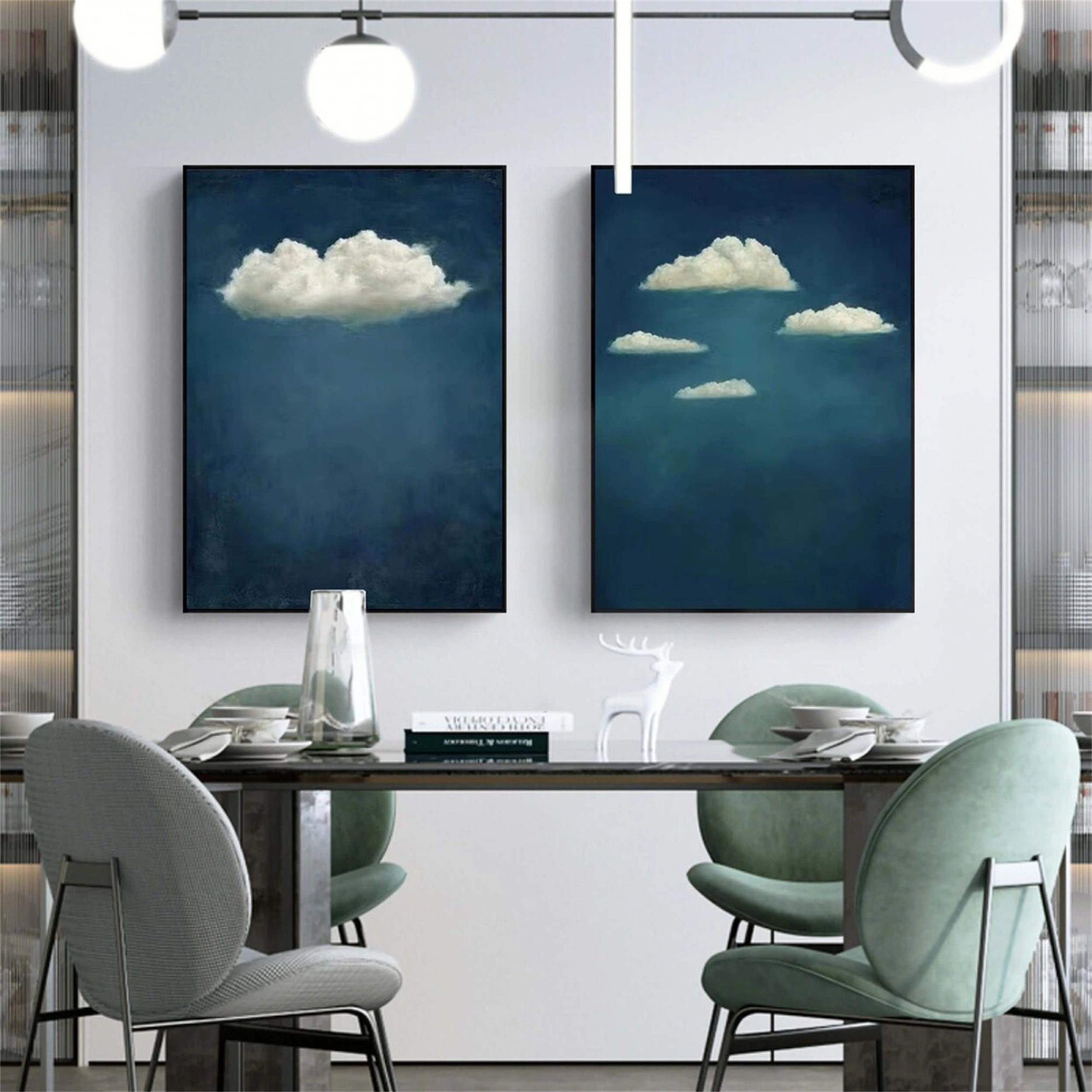 Large Cloud Wall Art Set | 2 Piece Blue Sky Canvas Paintings #ZZ 088