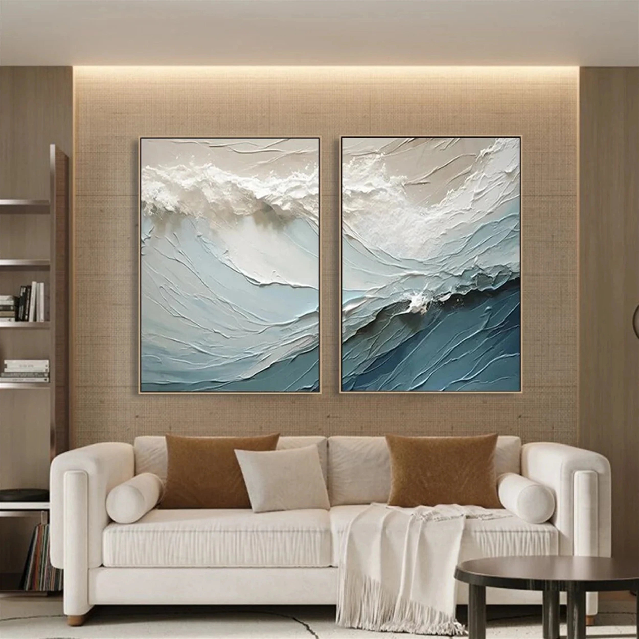Abstract Seascape Diptych: Textured Wave Wall Art