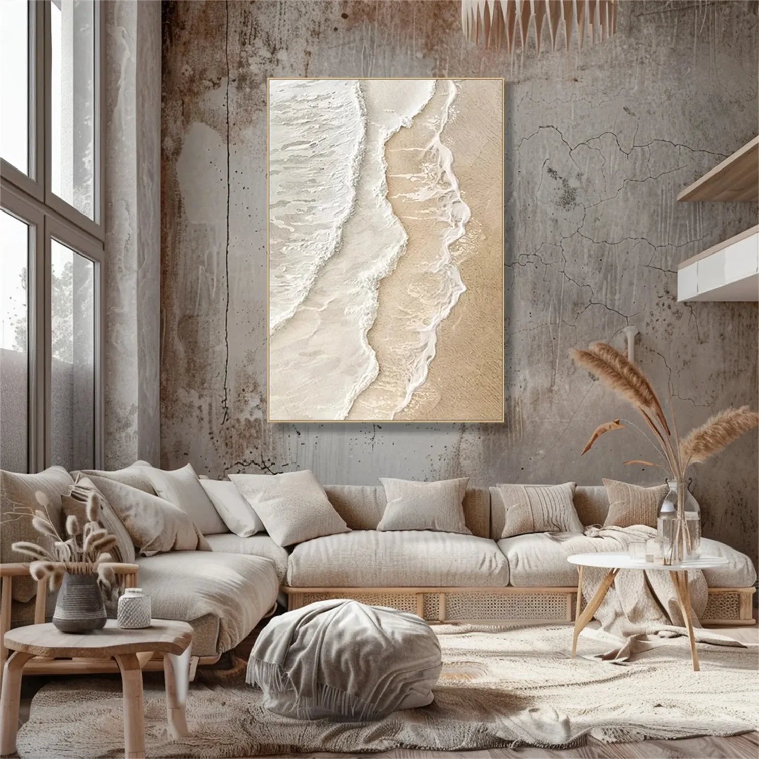 Calm Coastal Sand Textured Abstract - Minimalist Oil Painting # JJ 134