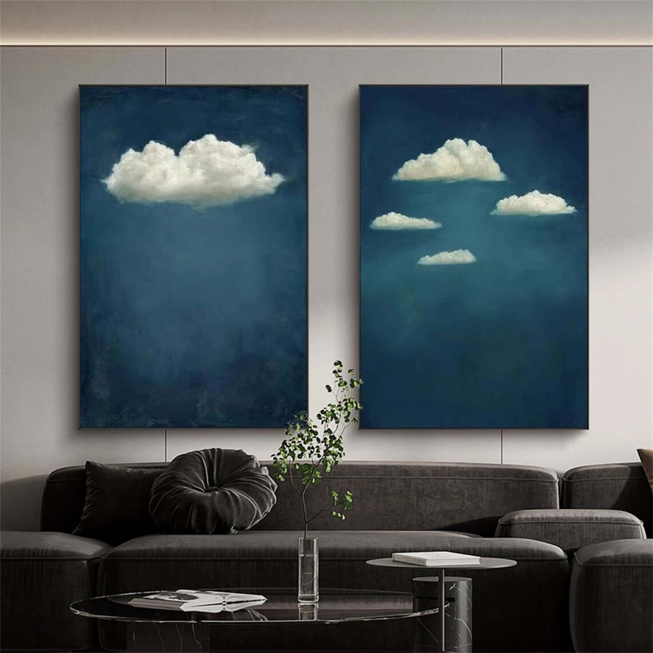 Large Cloud Wall Art Set | 2 Piece Blue Sky Canvas Paintings #ZZ 088