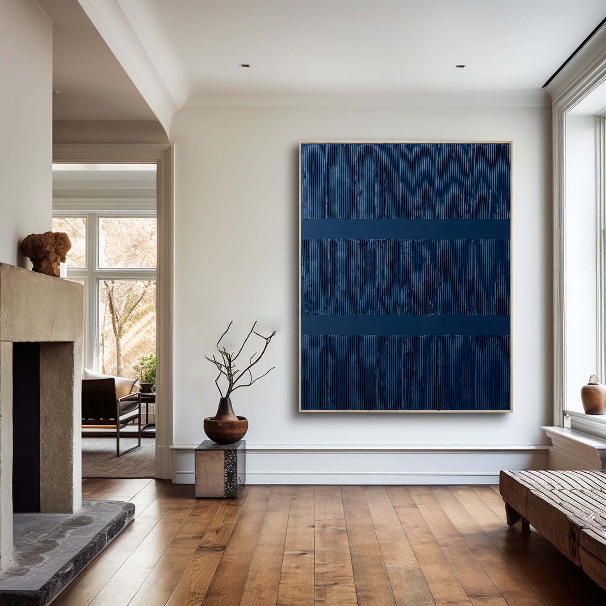 Large Blue Textured Abstract Wall Art #TC 115