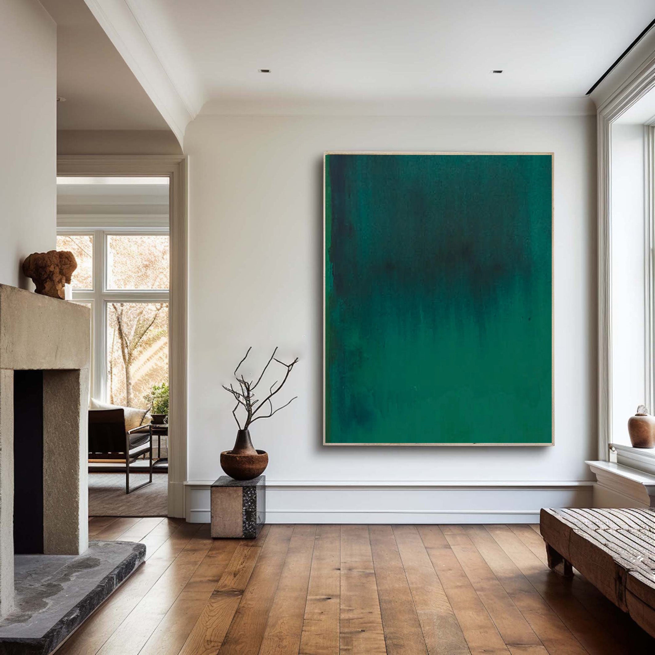 Minimalist Green Abstract Art | Modern Ombre Canvas Wall Decor #JJ 064