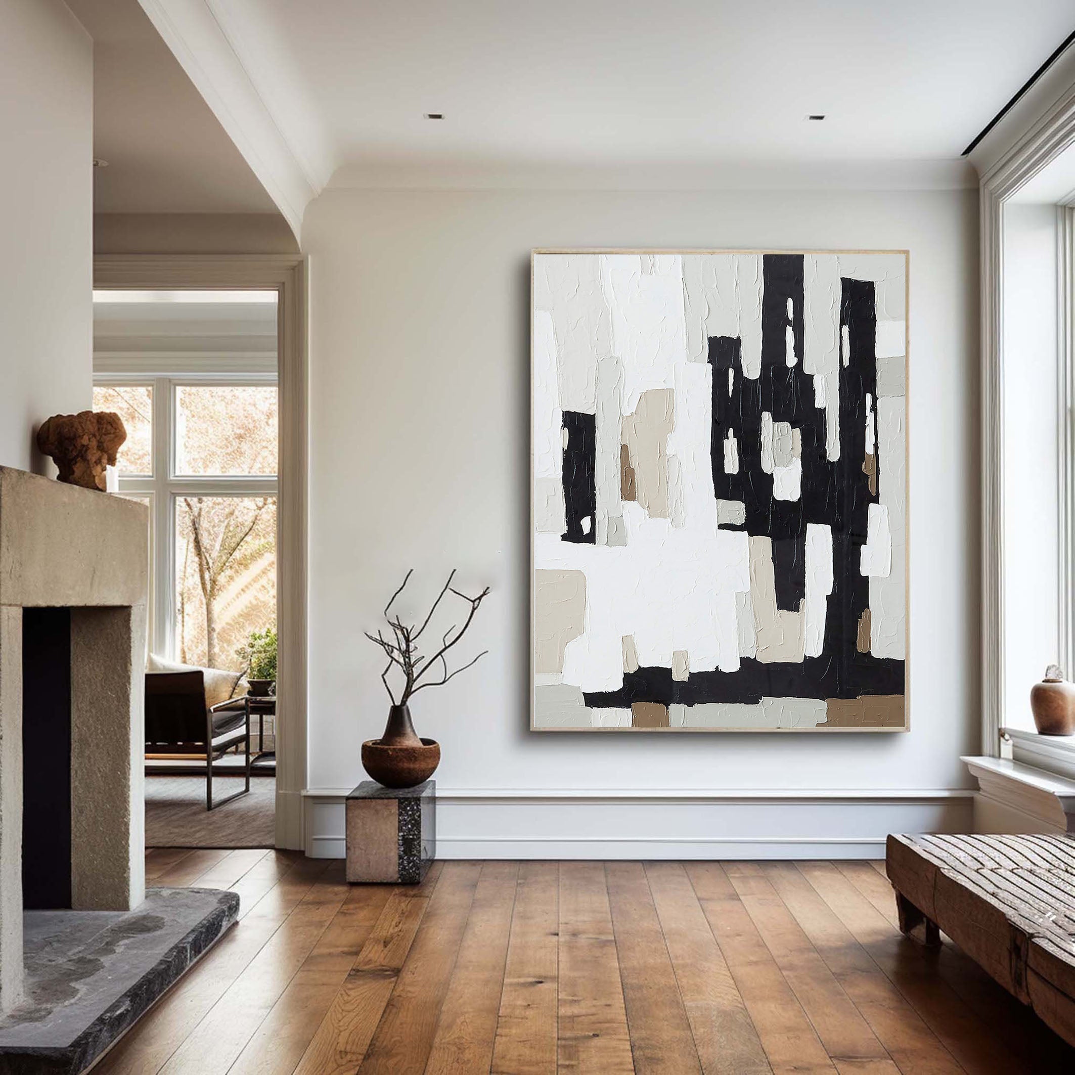 Textured Abstract Art - Black and White Modern Painting #TC 114