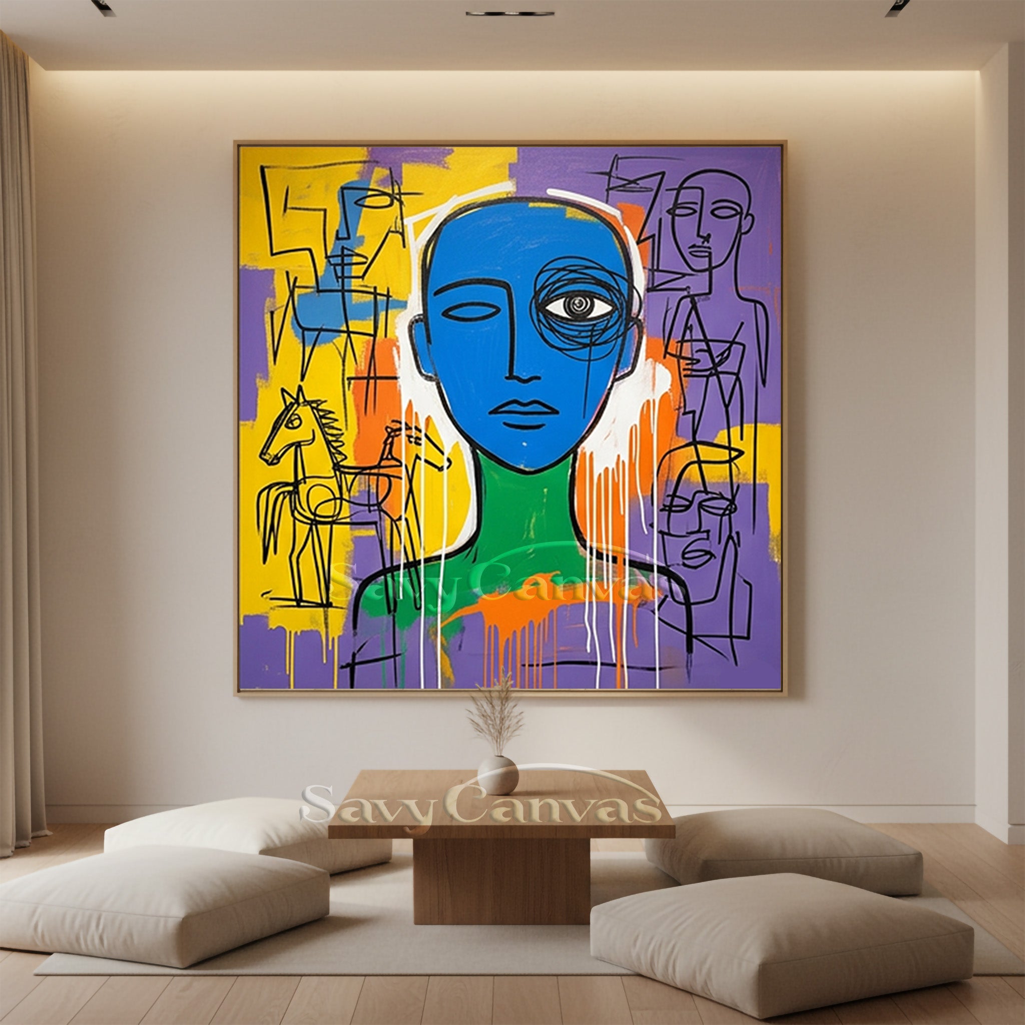 Modern Abstract Portrait Oil Painting | Basquiat Inspired Art #SS 118