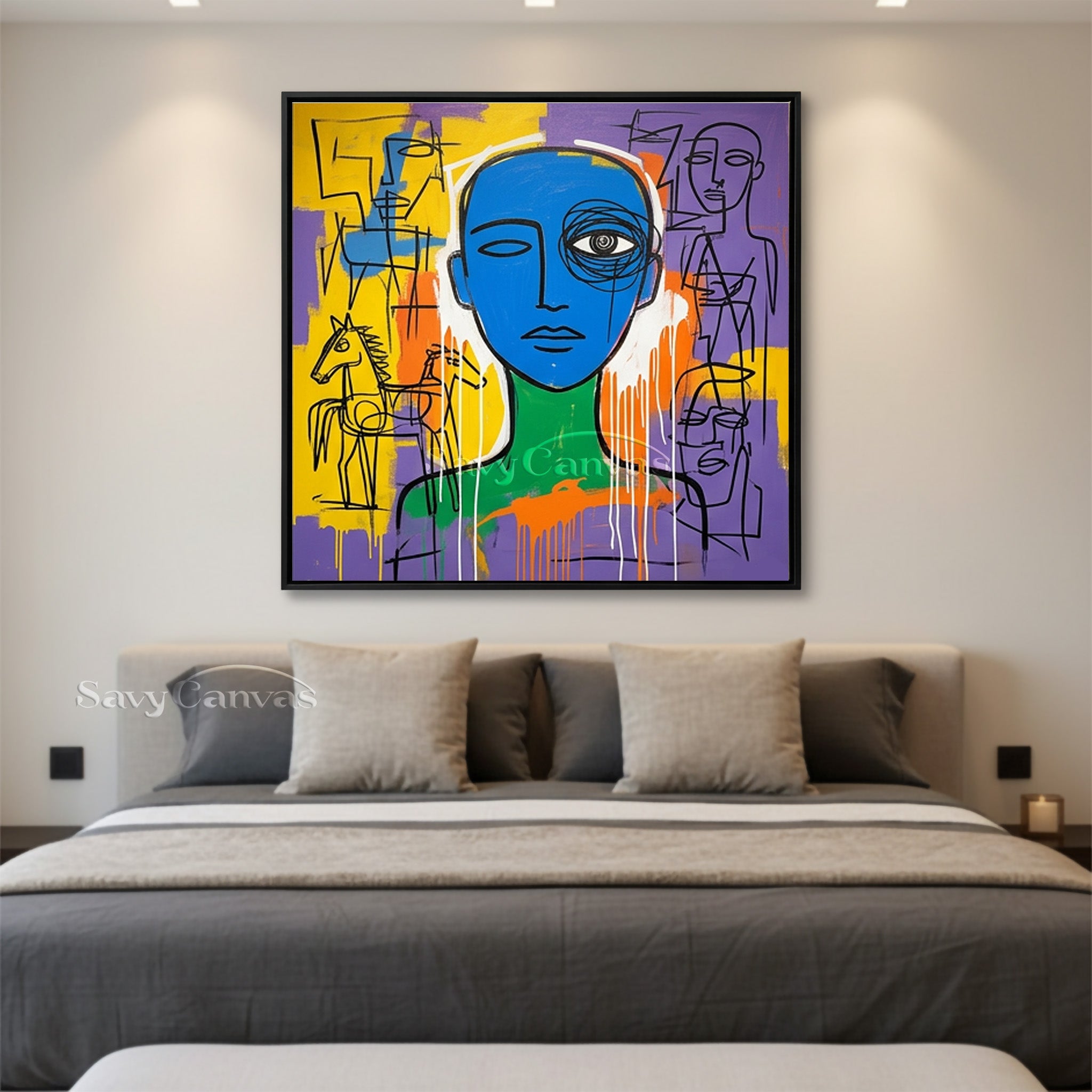 Modern Abstract Portrait Oil Painting | Basquiat Inspired Art #SS 118
