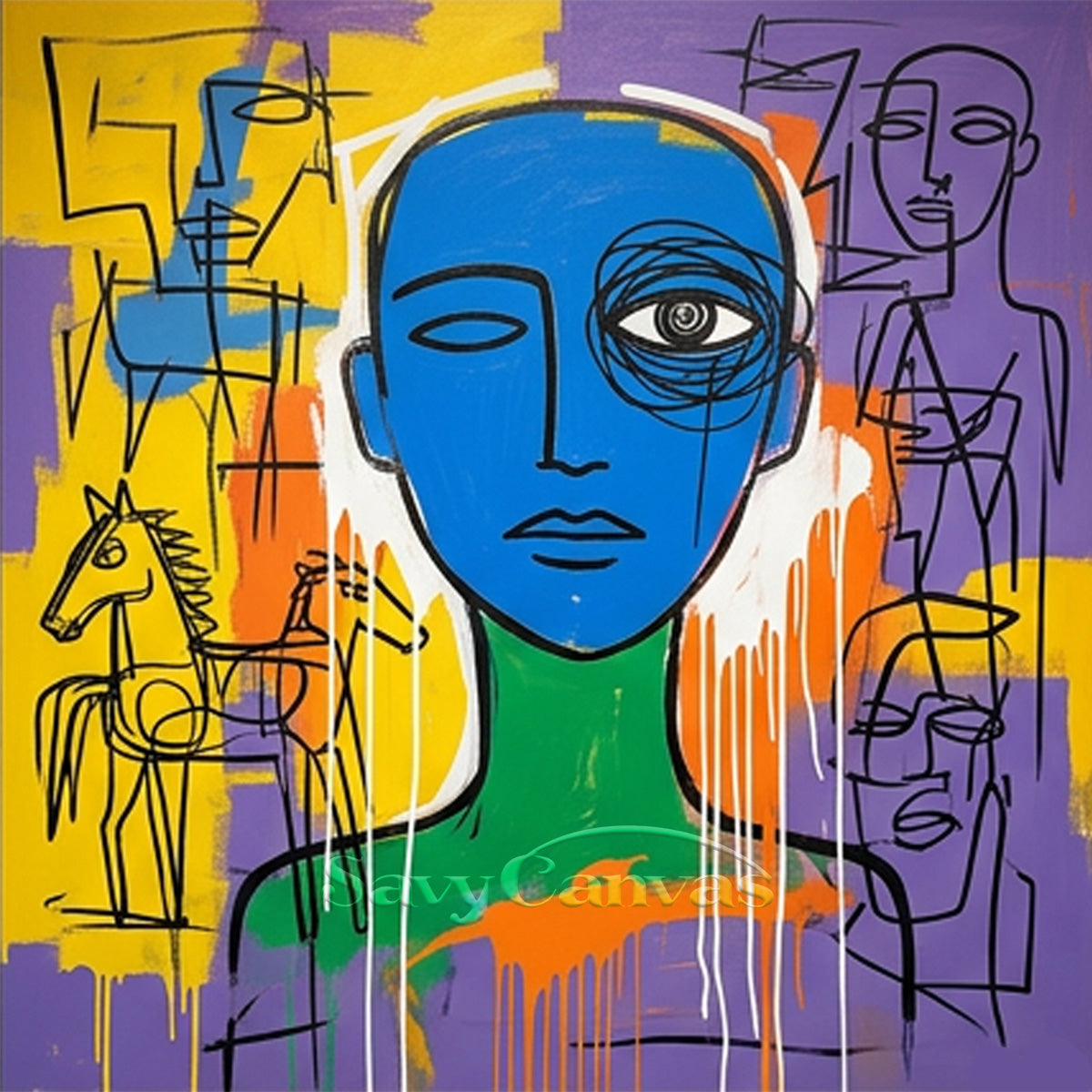 Modern Abstract Portrait Oil Painting | Basquiat Inspired Art #SS 118