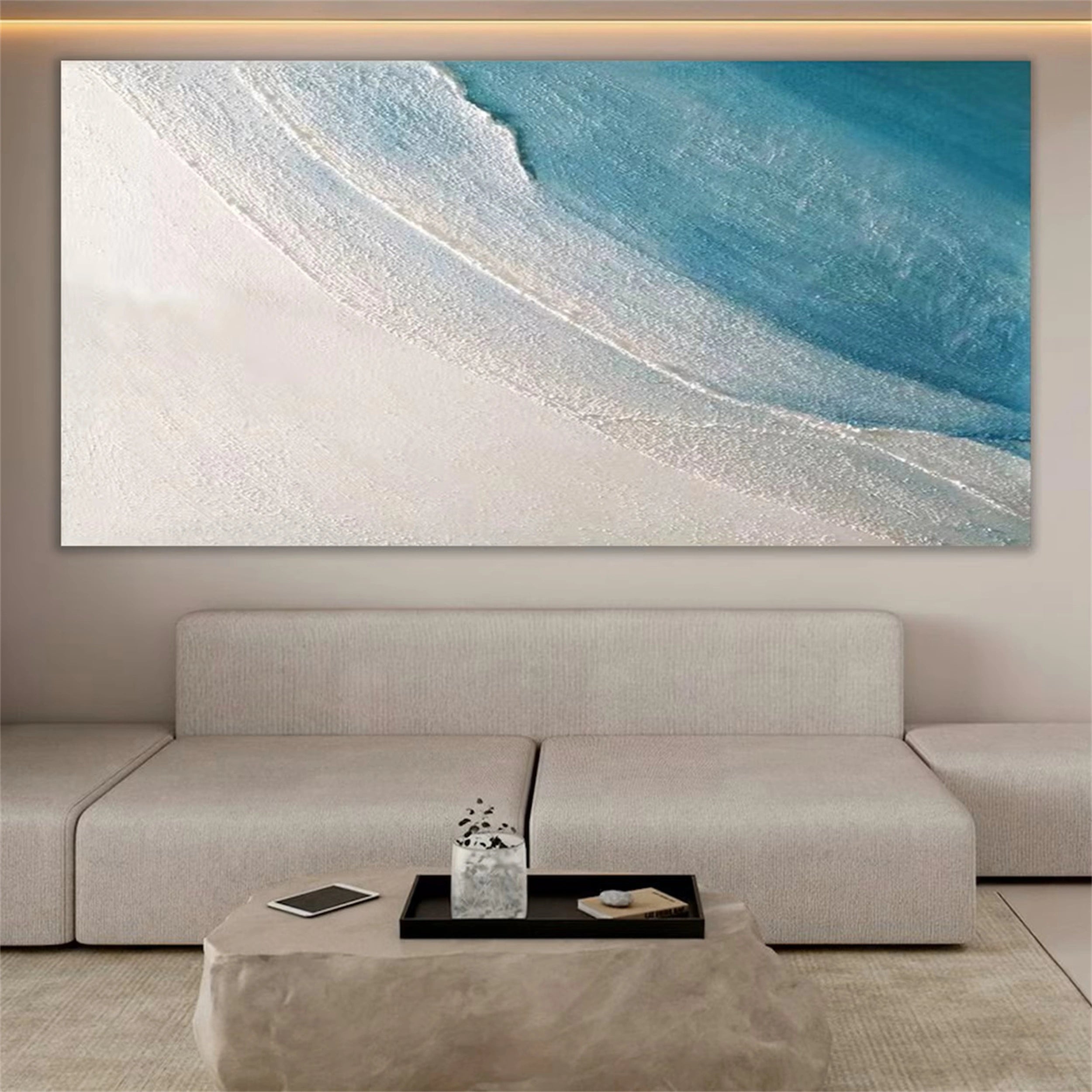 Modern Azure Tide Ocean Canvas Painting