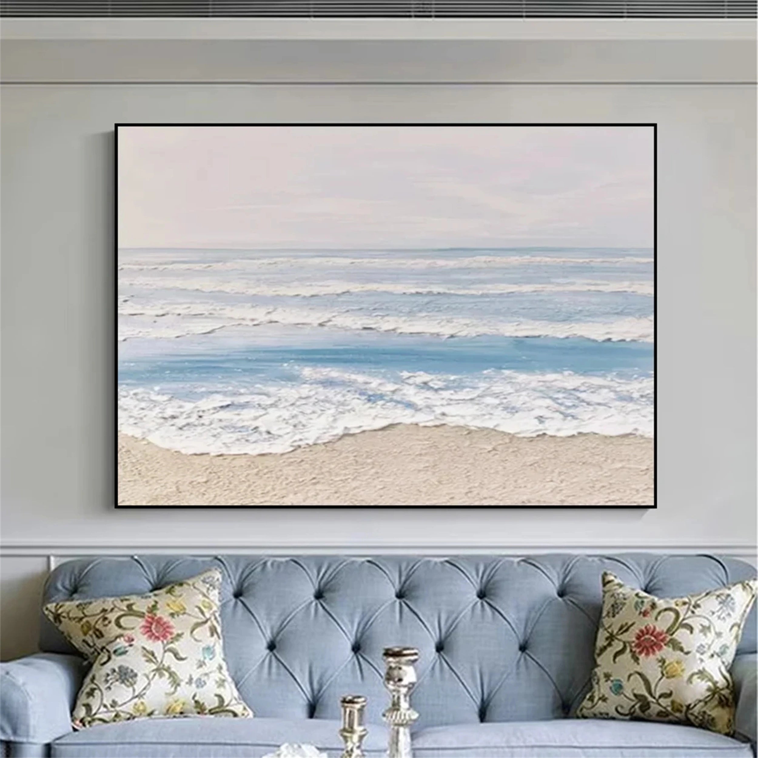 Large Textured Beach Wall Art | Calming Ocean Wave Canvas Painting #ZZ 074
