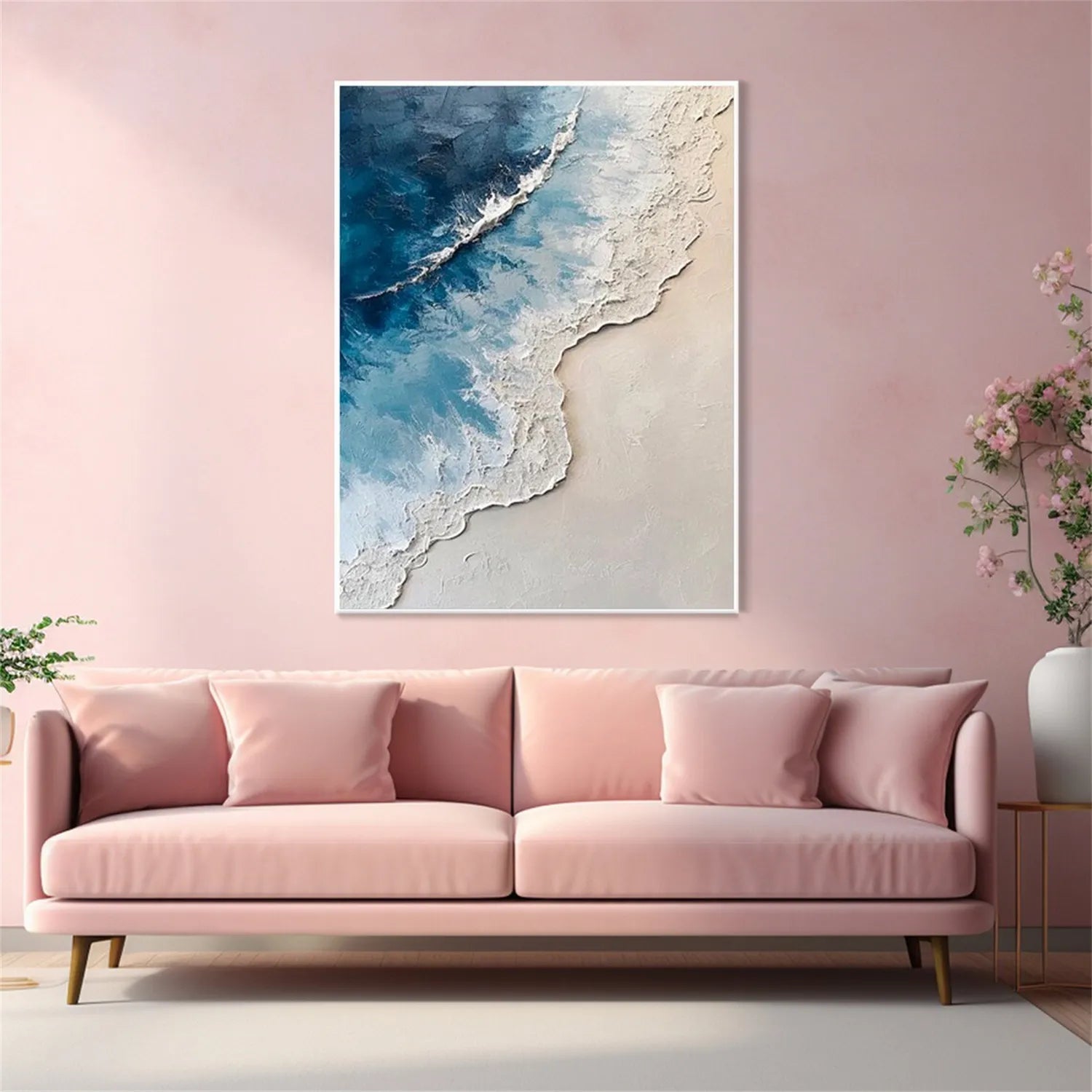 Calm Coastal Sand and Sea Textured Abstract - Blue and White Minimalist Oil Painting # JJ 136