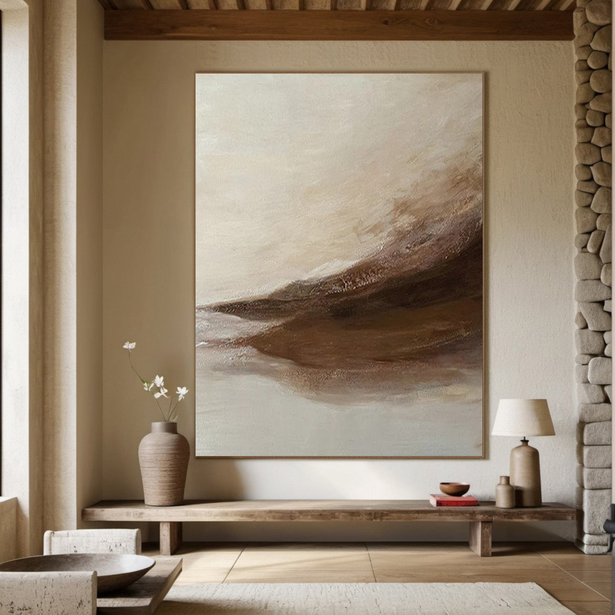 Large Serene Abstract Wall Art | Calming Neutral Tones Painting