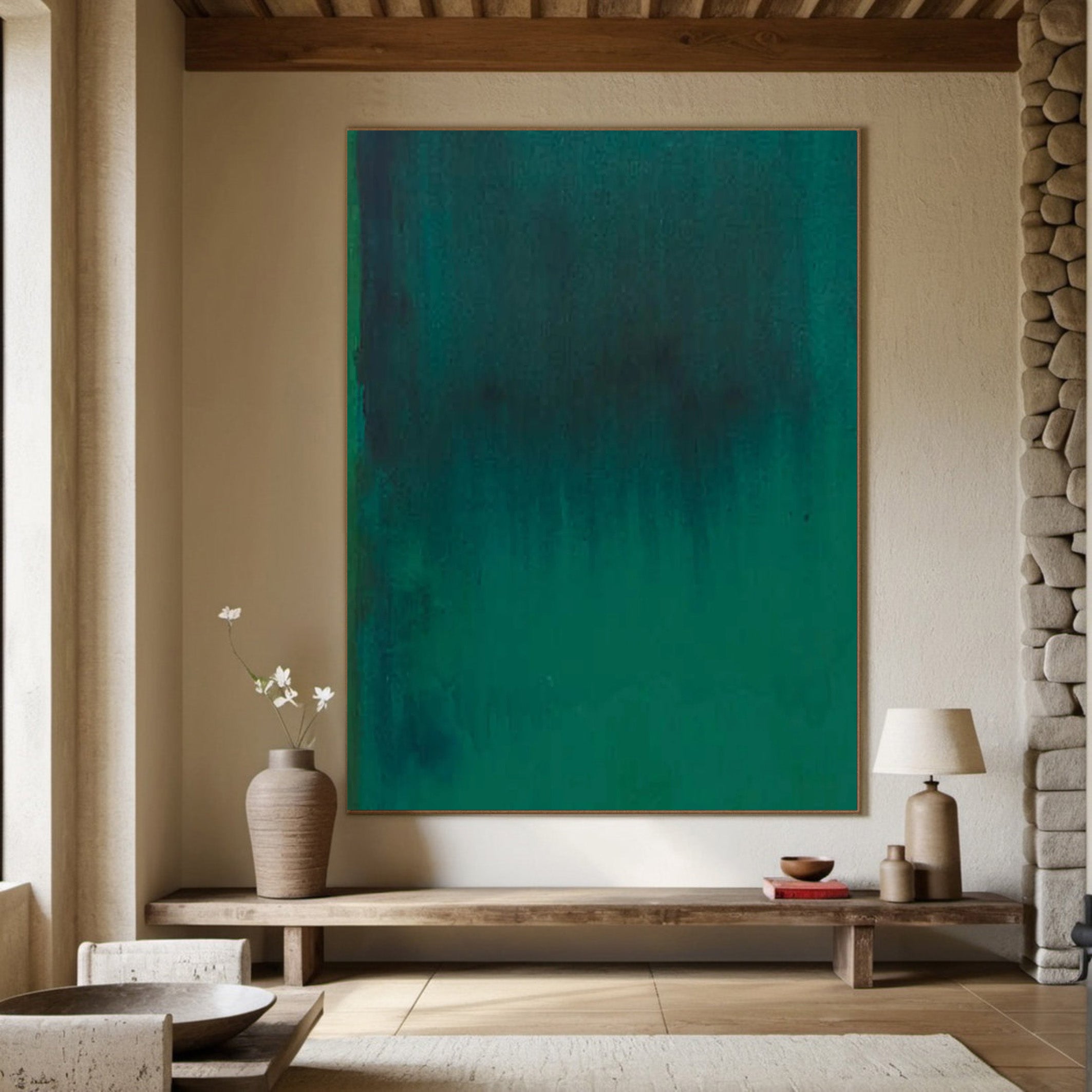 Minimalist Green Abstract Art | Modern Ombre Canvas Wall Decor #JJ 064
