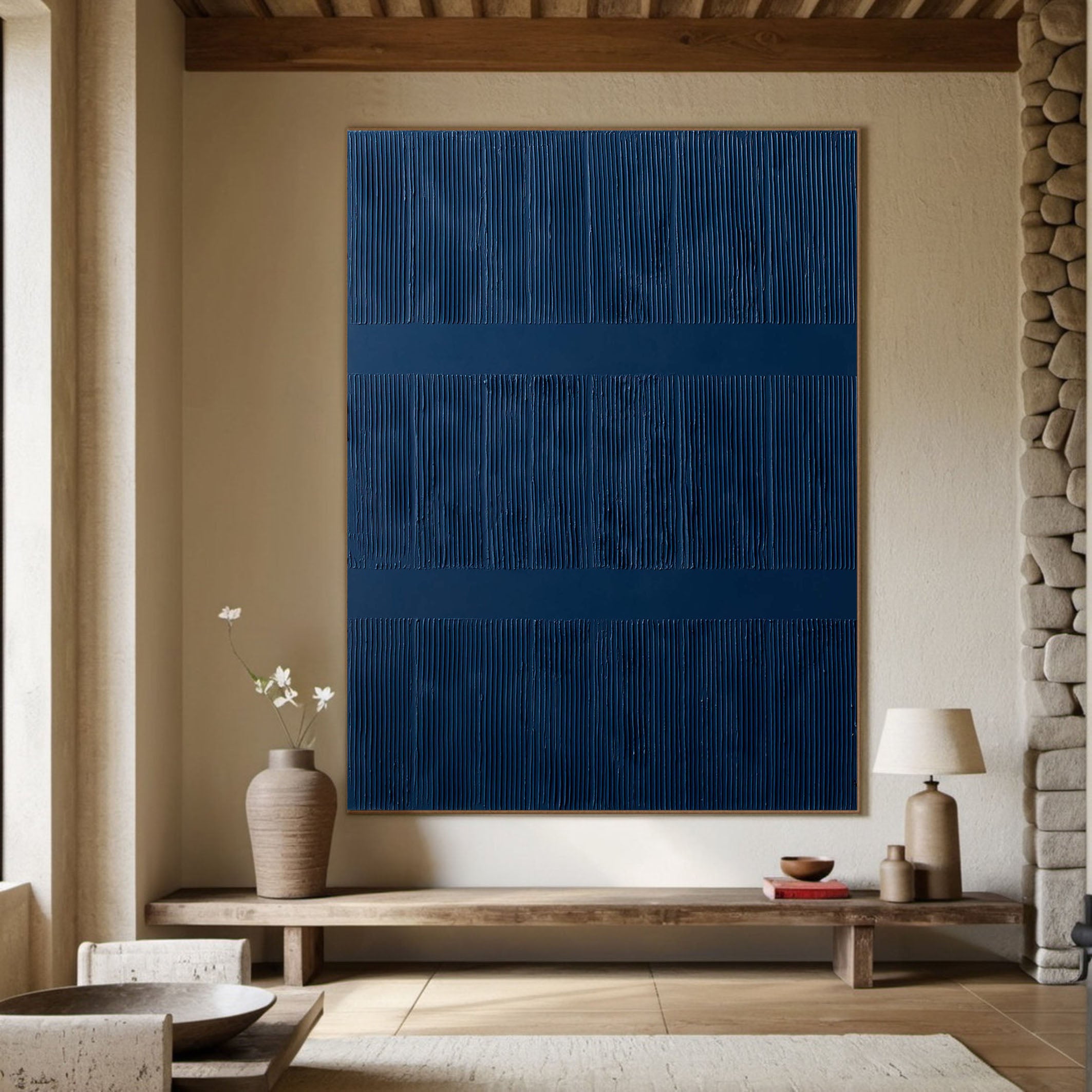 Large Blue Textured Abstract Wall Art #TC 115