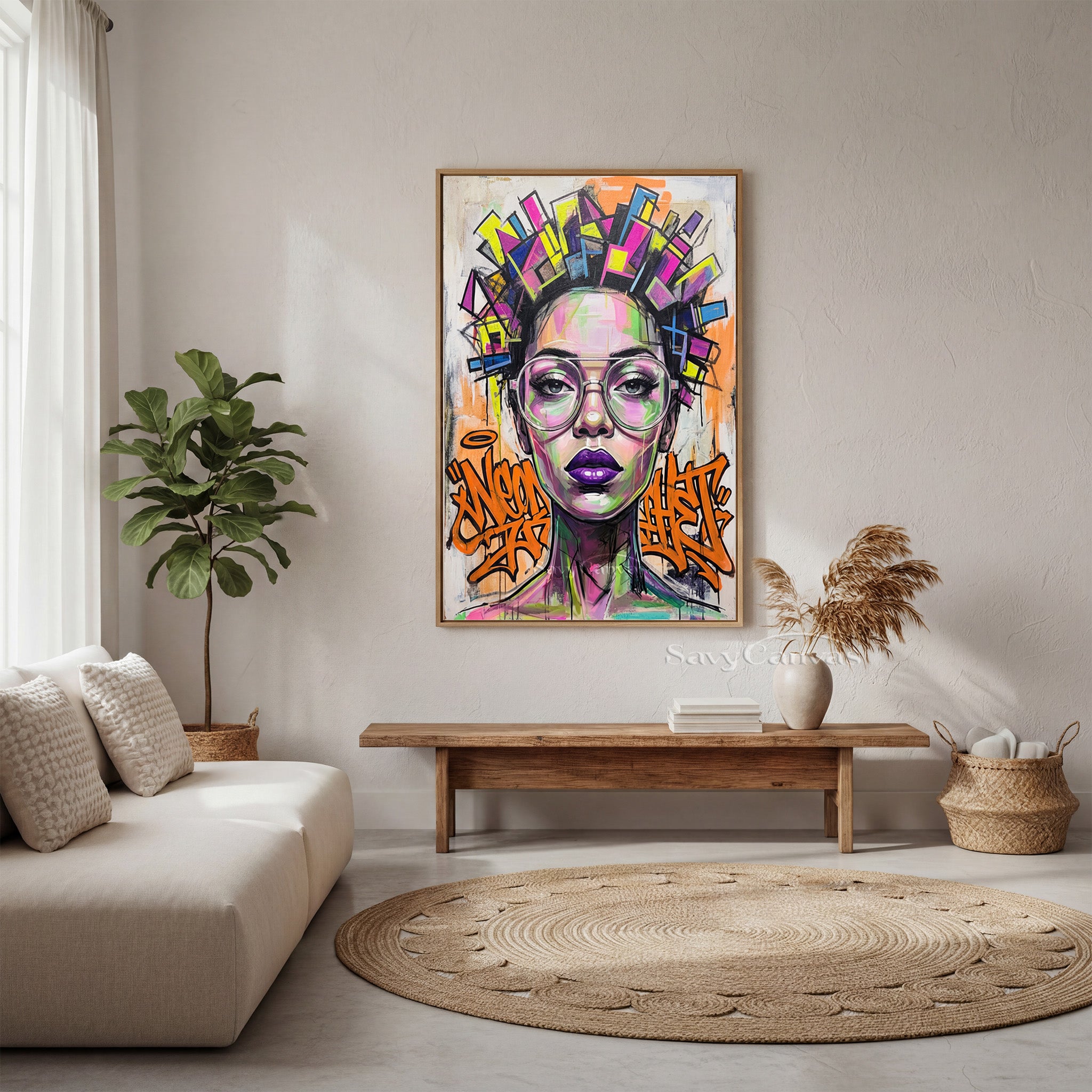 Vibrant Pop Art Female Portrait Canvas | Bold Neon Wall Art #SS 079
