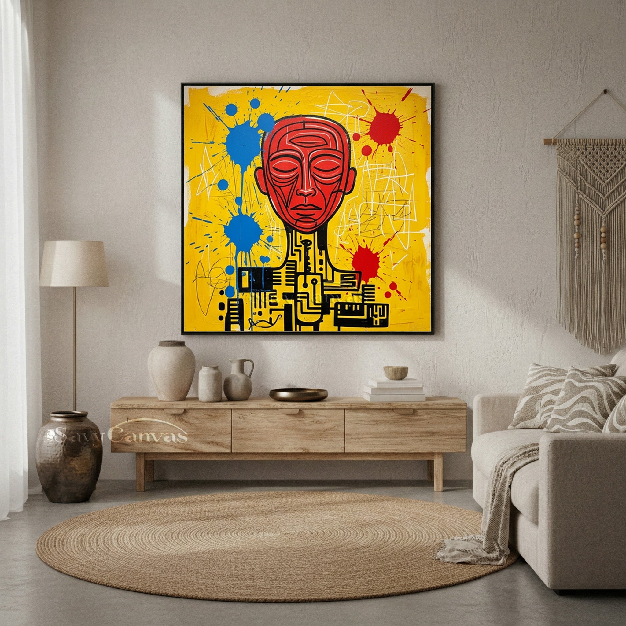 Modern Abstract Cyborg Red Face Oil Painting Wall Art #SS 119