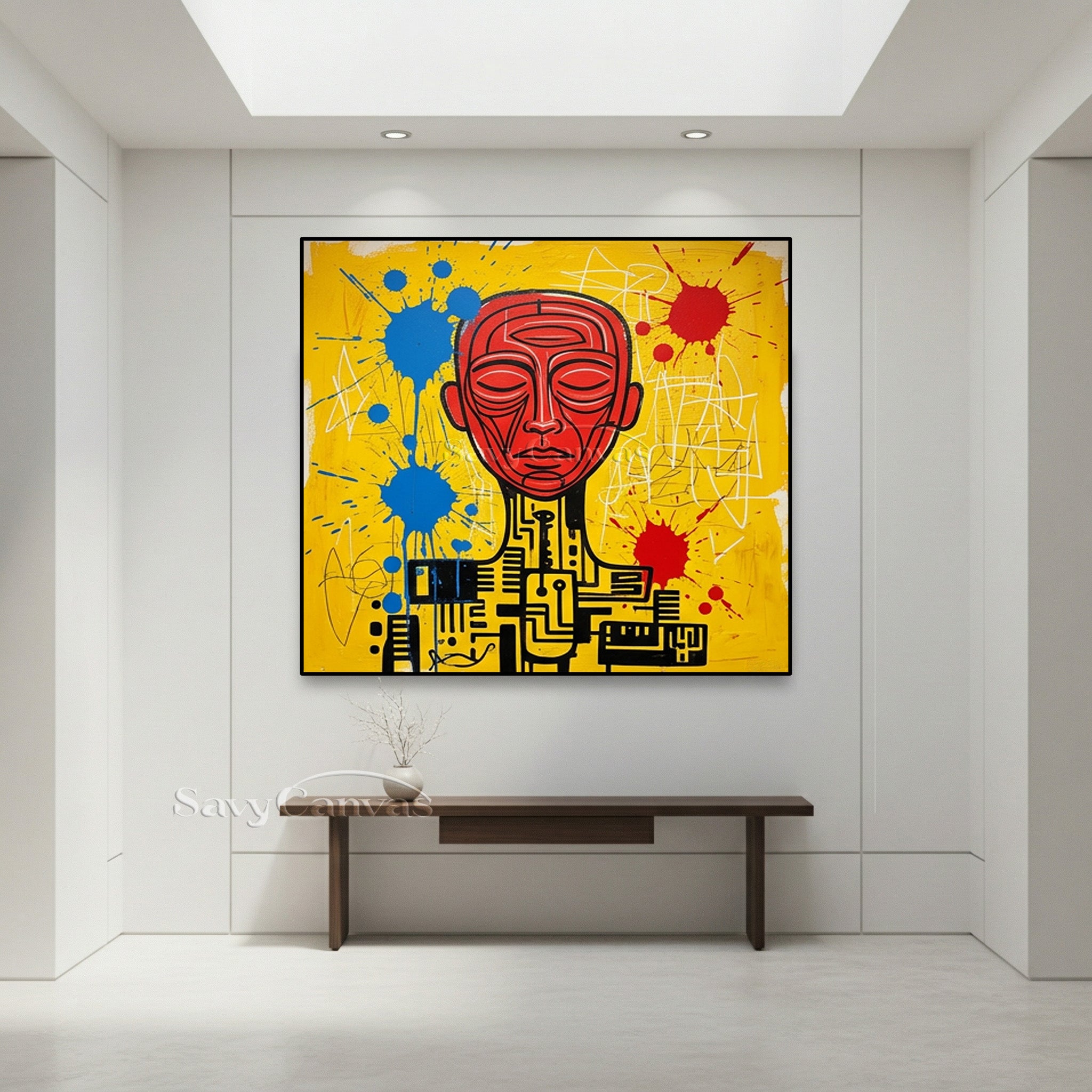 Modern Abstract Cyborg Red Face Oil Painting Wall Art #SS 119