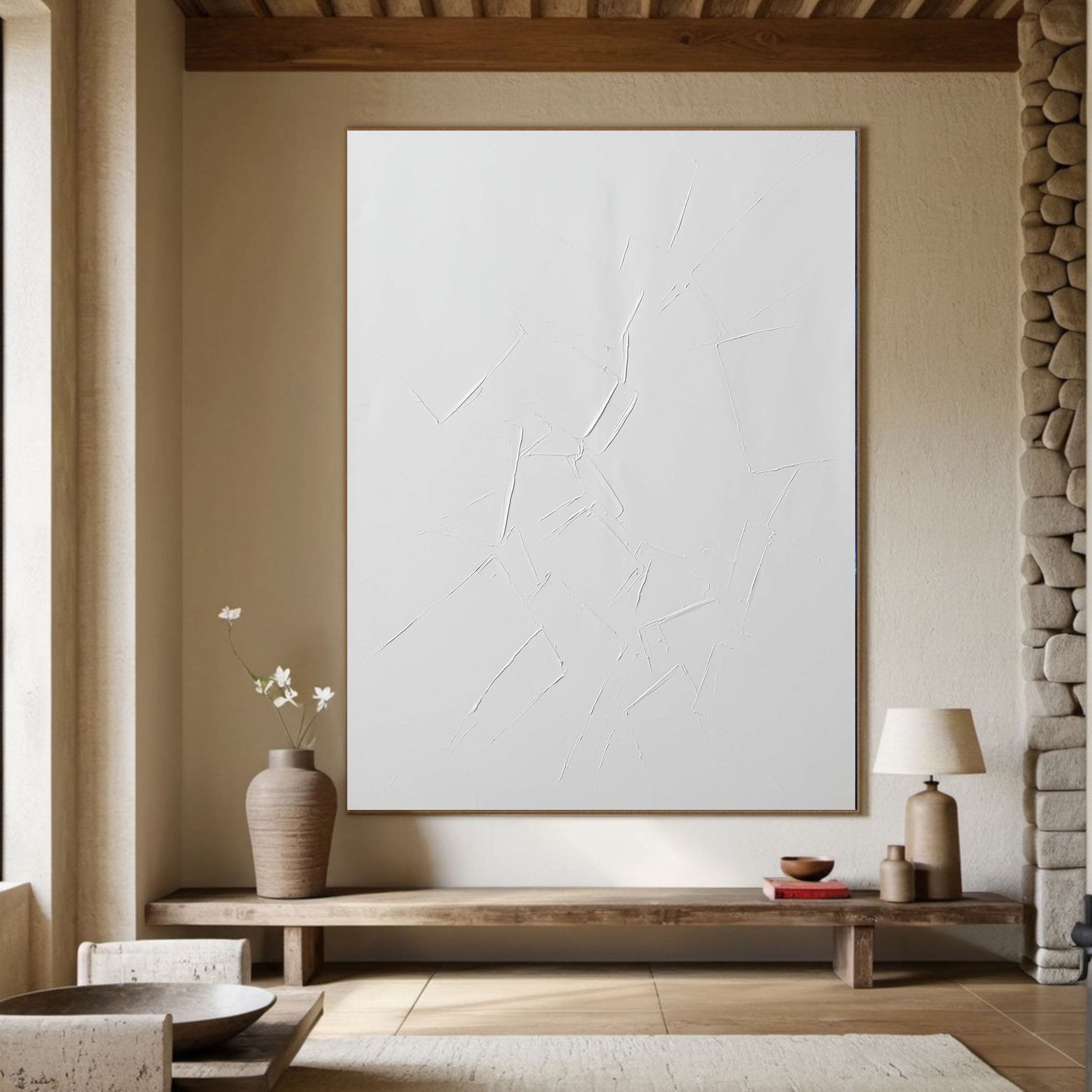 Large Minimalist White Textured Abstract Wall Art #TC 125