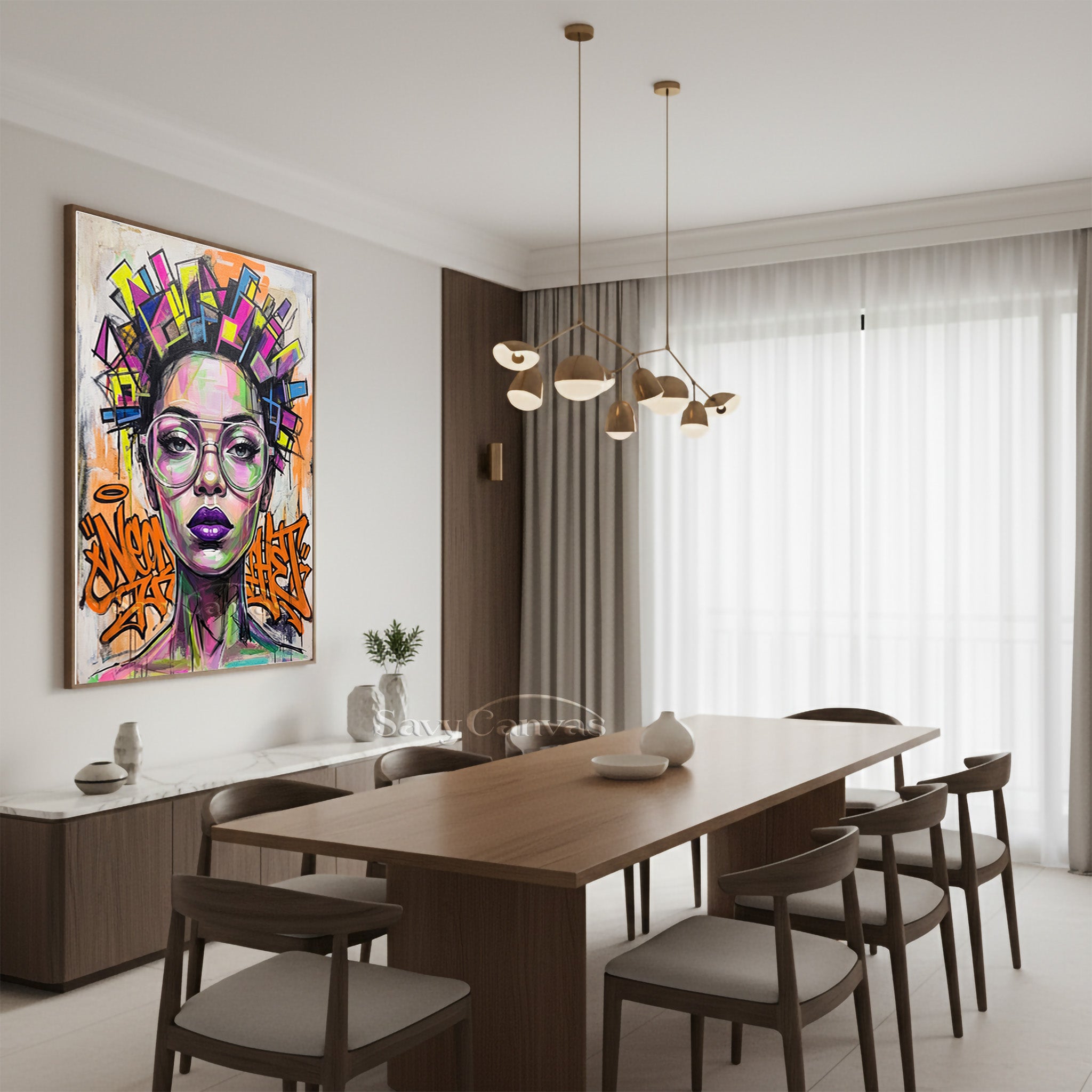 Vibrant Pop Art Female Portrait Canvas | Bold Neon Wall Art #SS 079