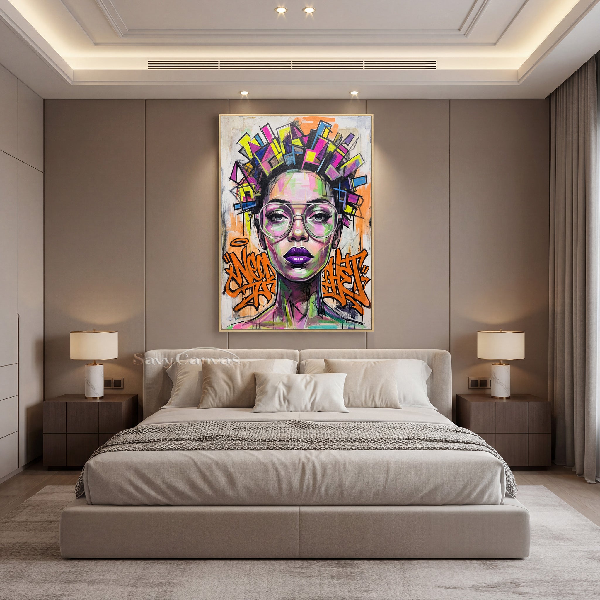 Vibrant Pop Art Female Portrait Canvas | Bold Neon Wall Art #SS 079