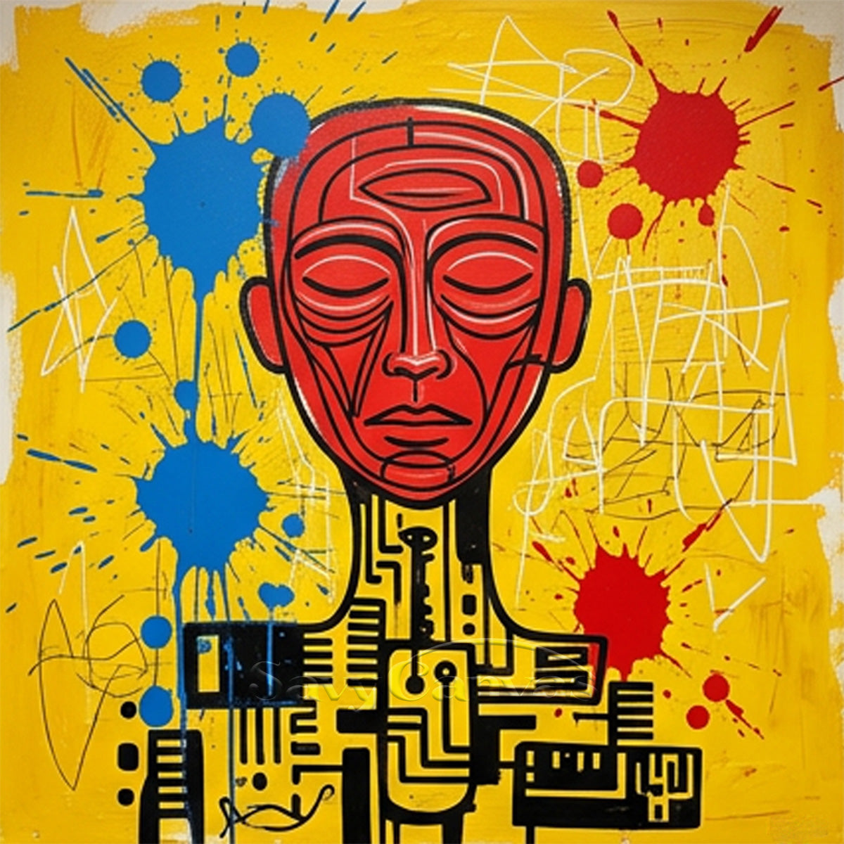 Contemporary Pop Art Red Portrait Hand-Painted Canvas