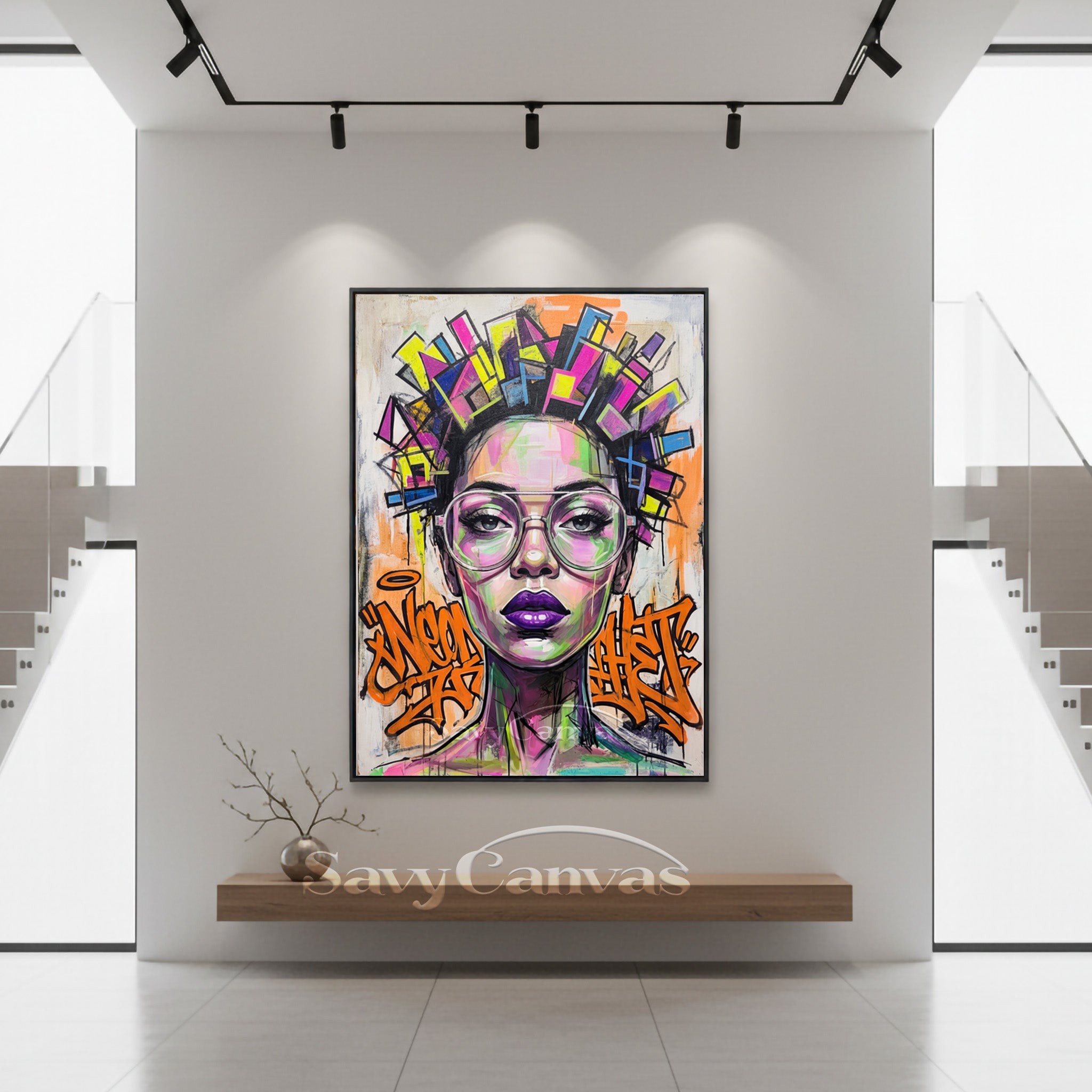 Vibrant Pop Art Female Portrait Canvas | Bold Neon Wall Art #SS 079