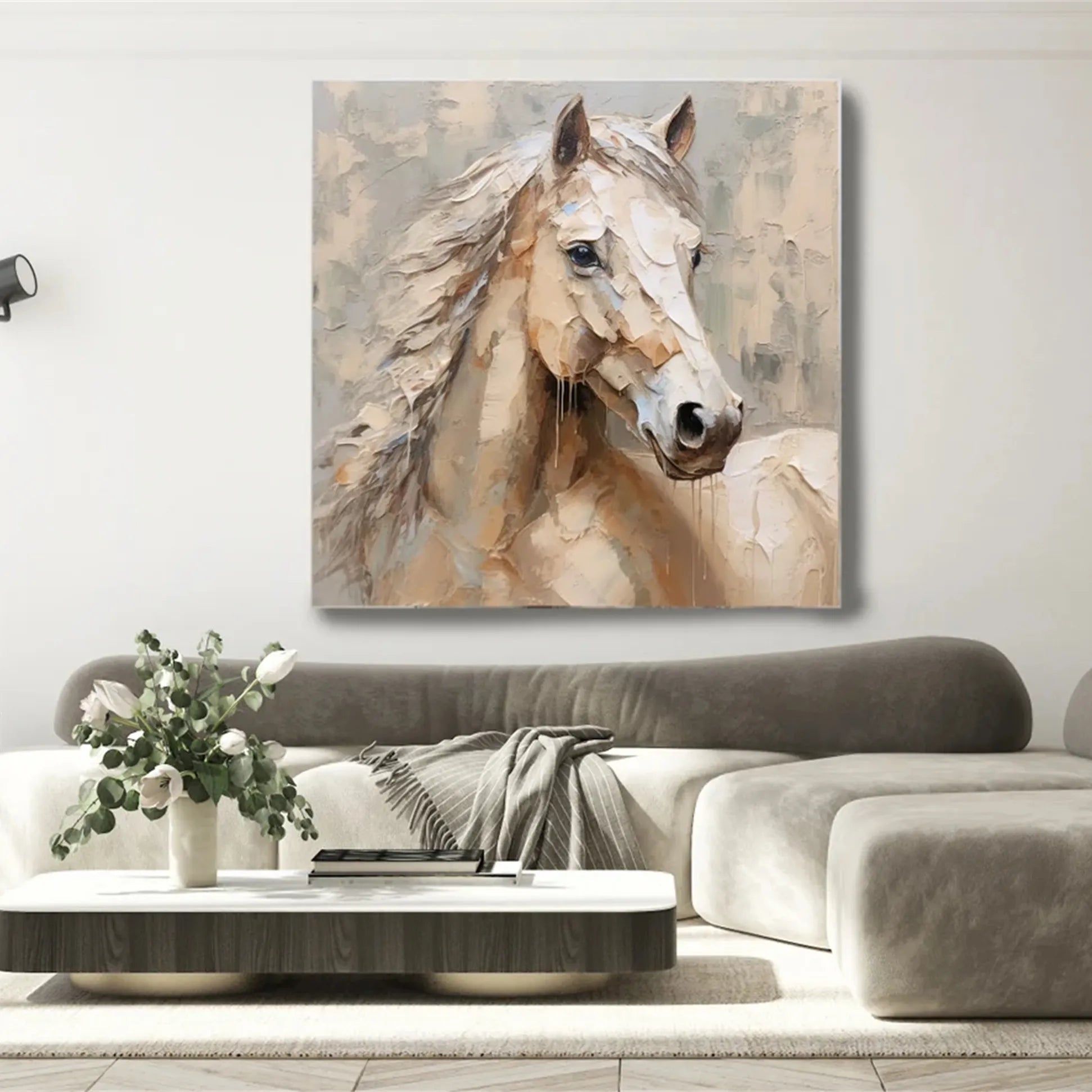 Abstract Pale Horse Portrait: Contemporary Equine Decor