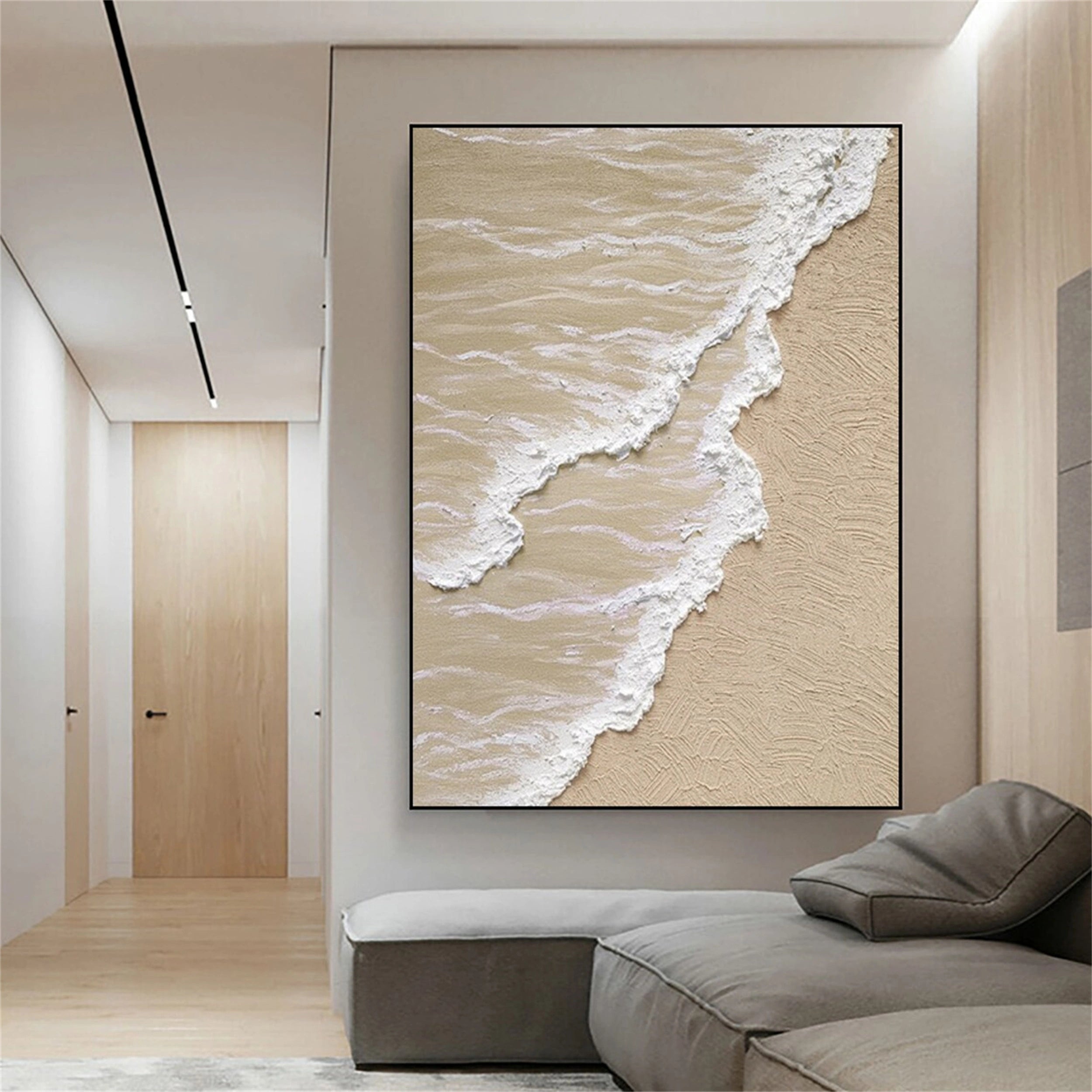 Large Textured Beach Shoreline Painting | 3D Coastal Abstract Art #ZZ 052