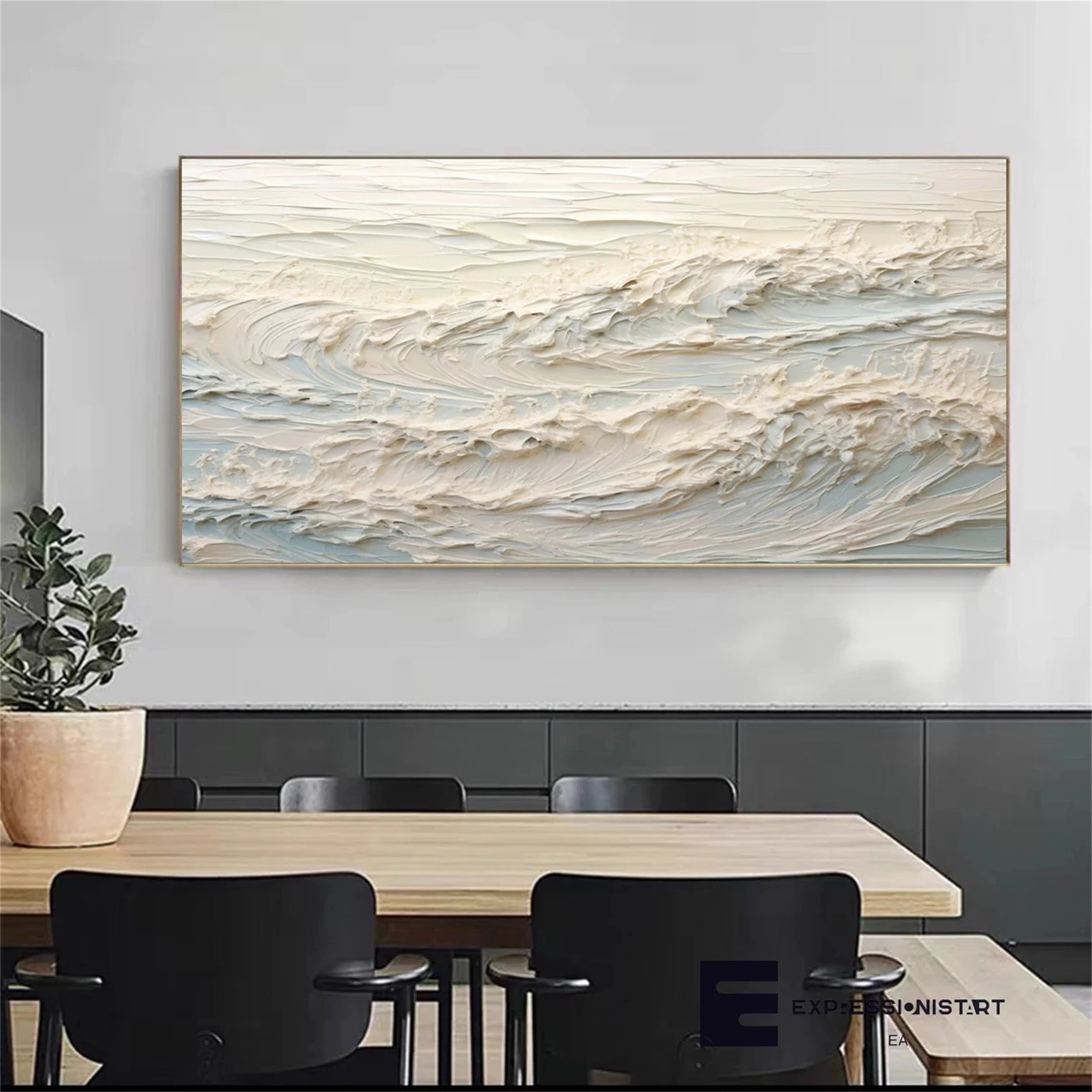 Plaster Texture Wall Art | Large Horizontal Abstract Ocean Canvas