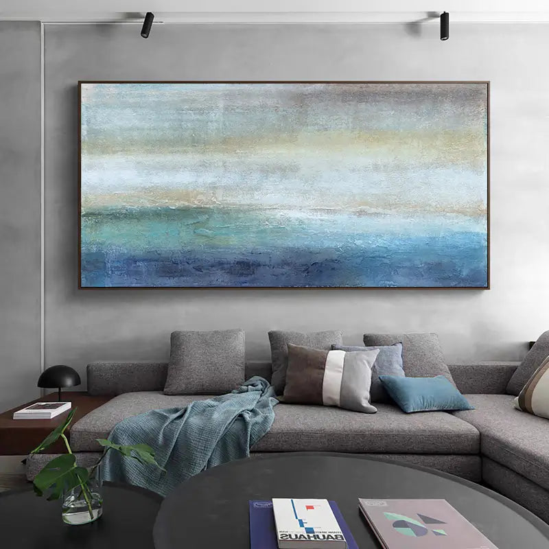 Large Abstract Landscape Oil Painting | Blue Green Grey Wall Art