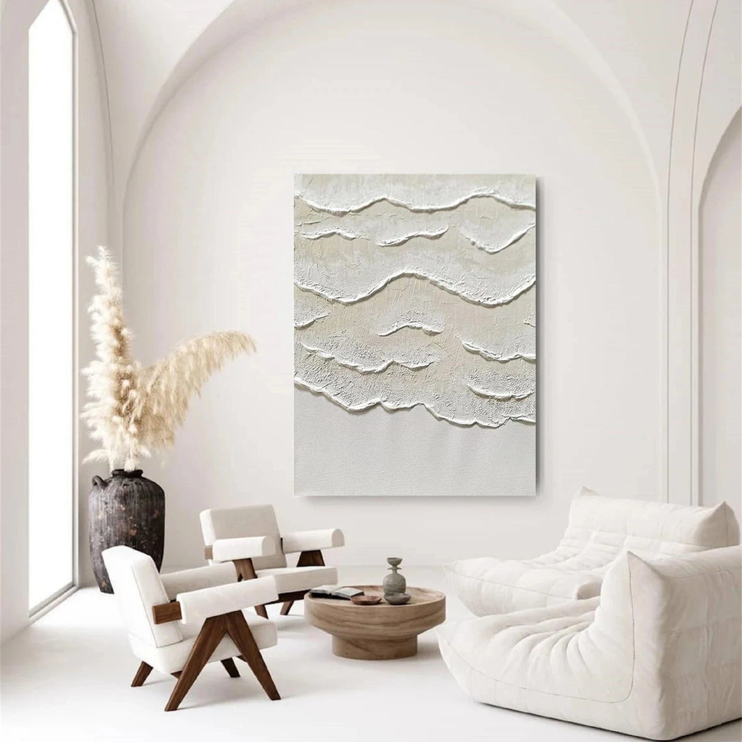 Beige and White Textured Abstract Oil Painting #JJ 130