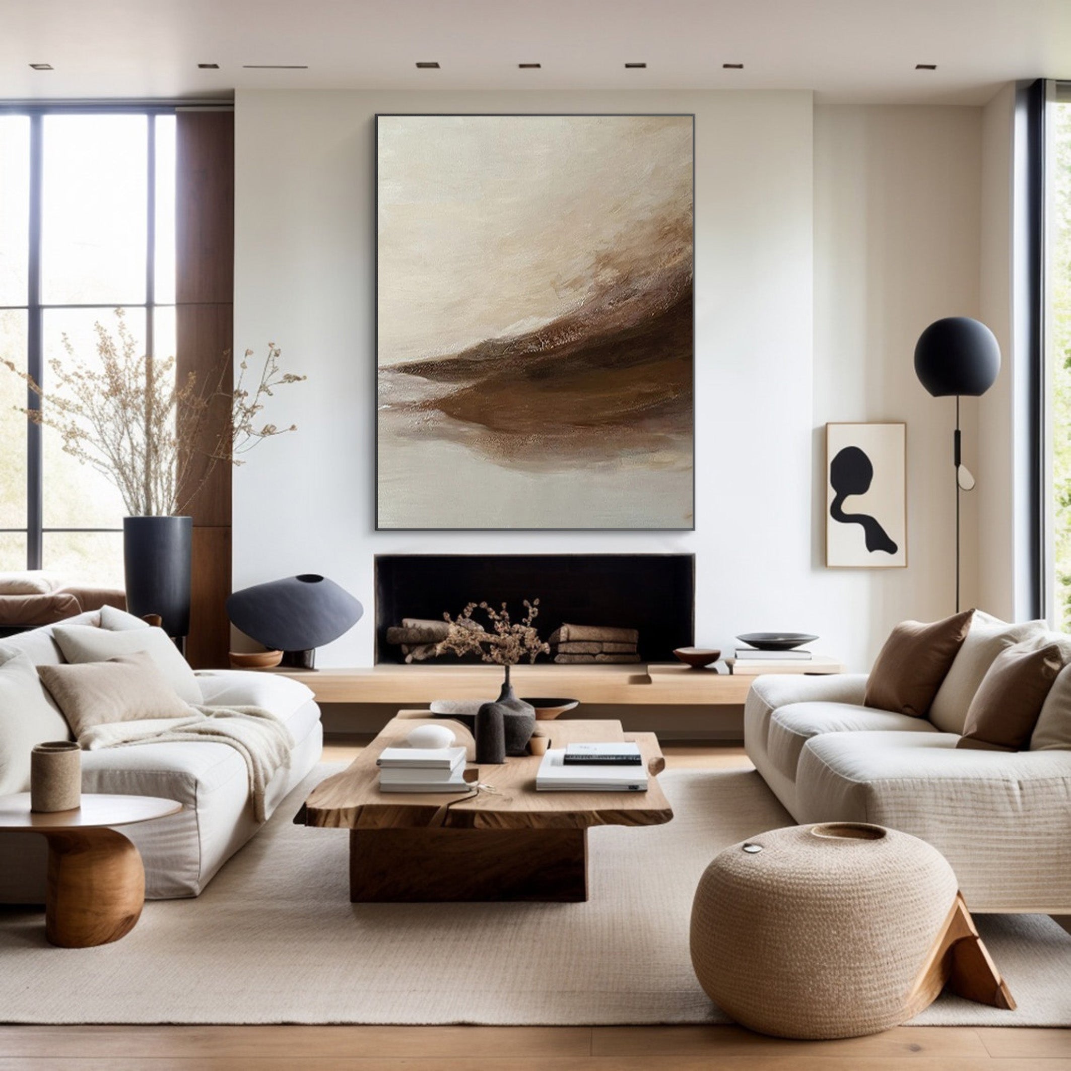 Abstract Landscape Painting | Neutral Beige & Brown Canvas Art #JJ 067