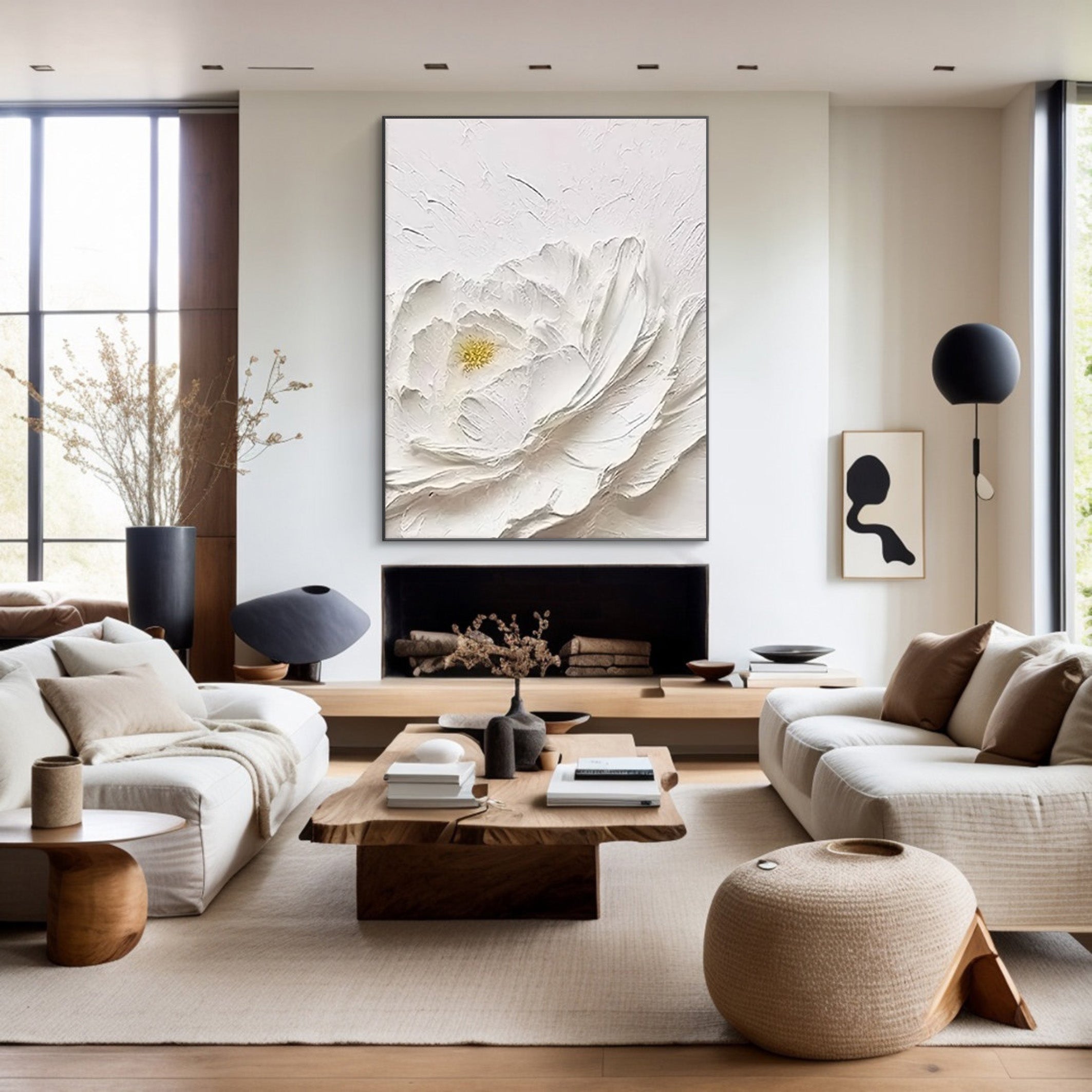 White Textured Floral Abstract Oil Painting - Modern Minimalist Art #JJ 061